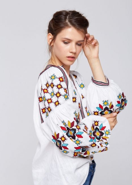 Ukrainian Linen Vyshyvanka Blouse | Boho Embroidered Folk Top