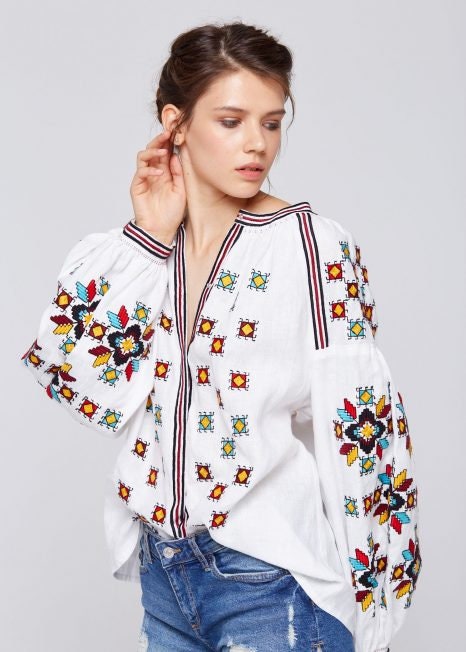 Ukrainian Linen Vyshyvanka Blouse | Boho Embroidered Folk Top