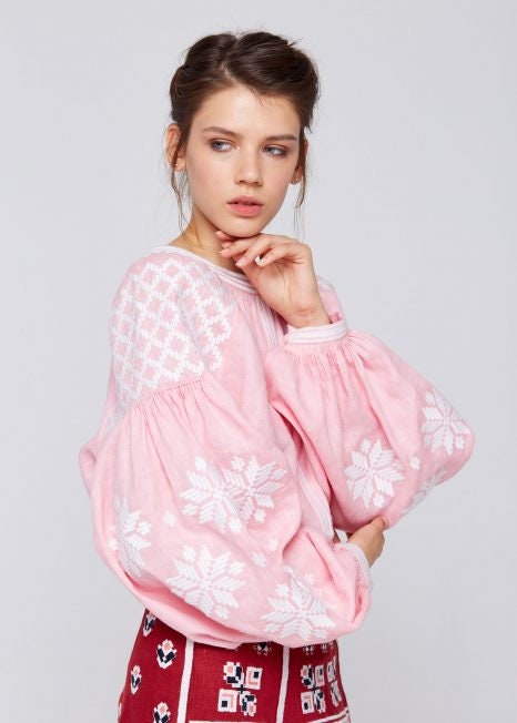 Pink Ukrainian Vyshyvanka Blouse -Embroidered Women’s Shirt Boho