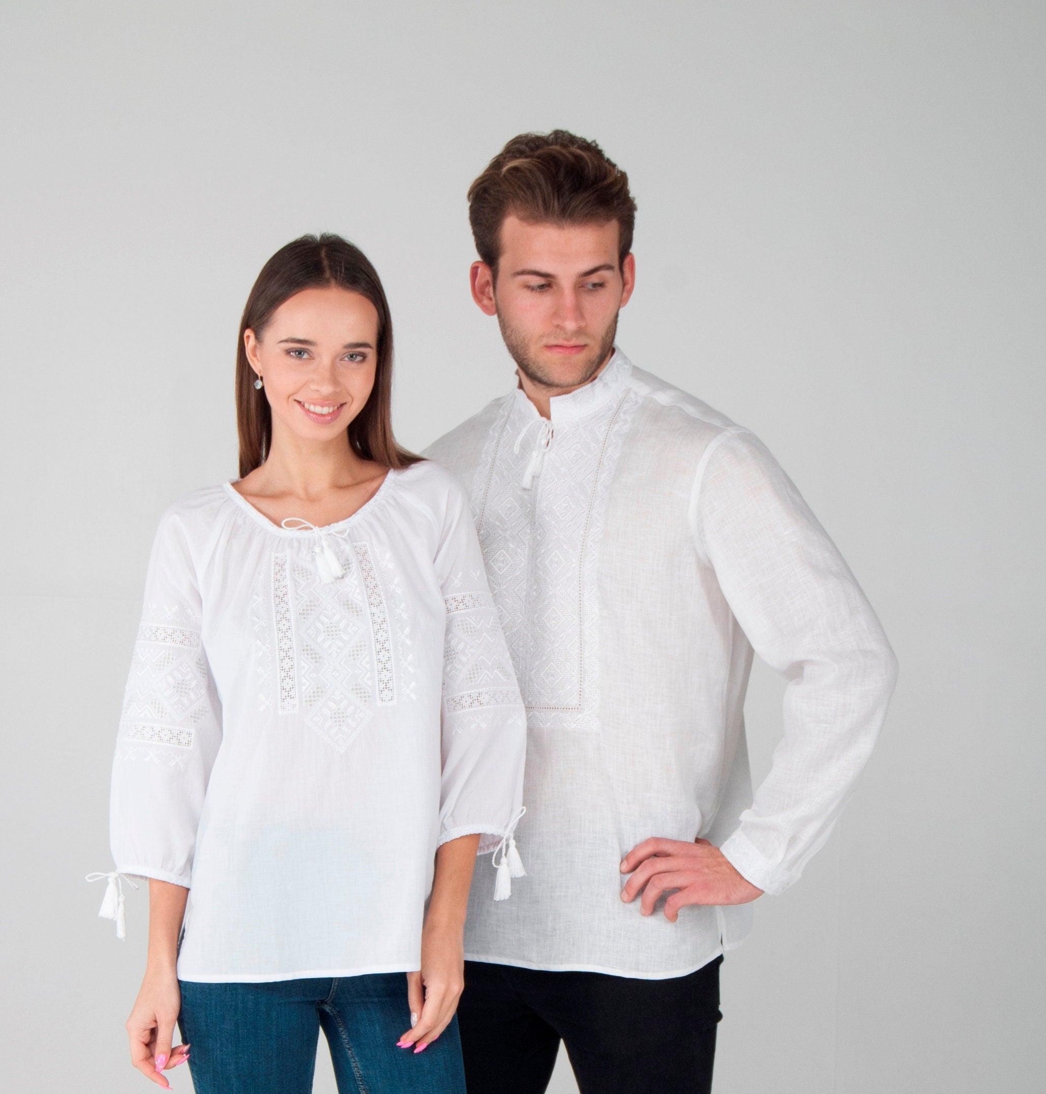 Ukrainian Vyshyvanka Blouse - White Embroidered Bohemian Ethnic Shirt