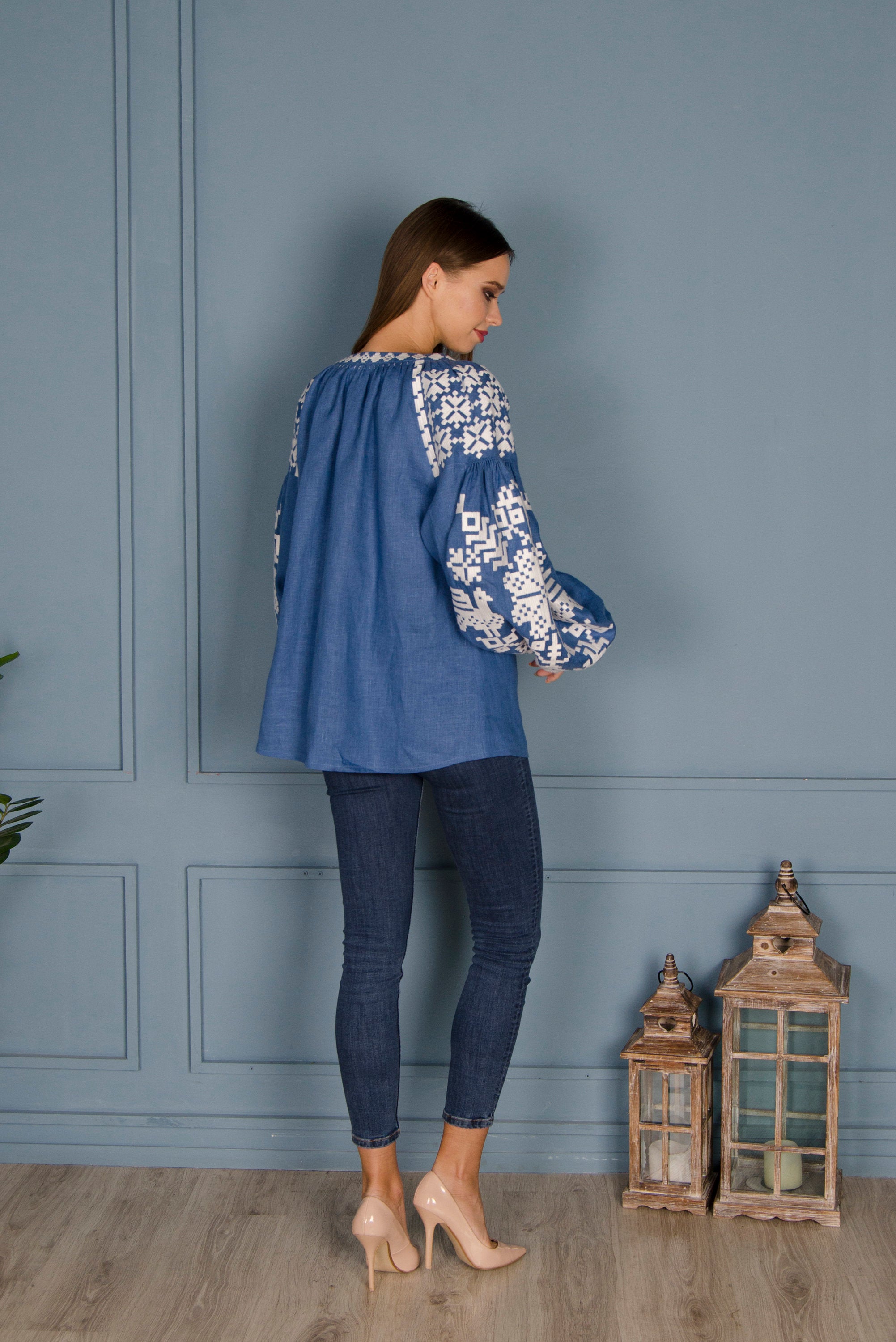 Ukrainian Vyshyvanka Blouse - Embroidered Women's Dress Shirt