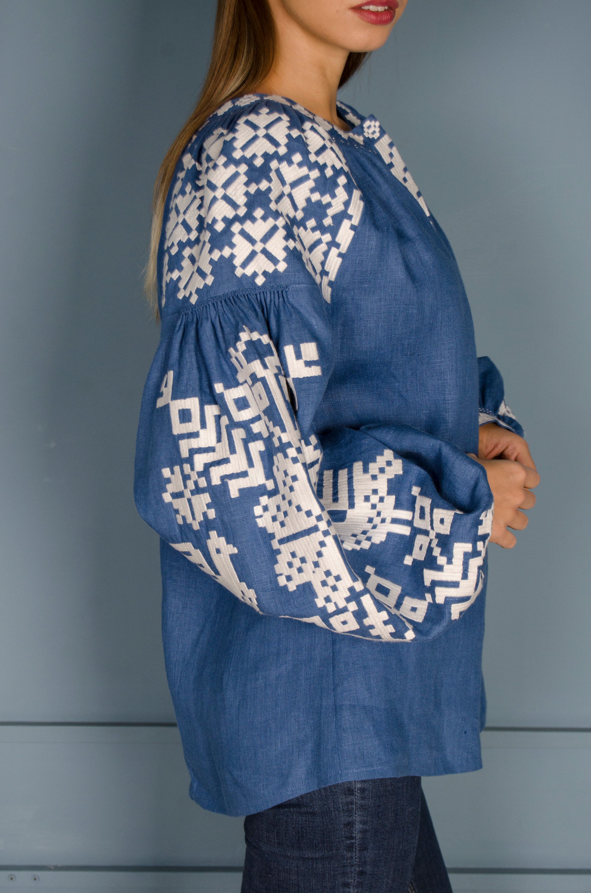 Ukrainian Vyshyvanka Blouse - Embroidered Women's Dress Shirt