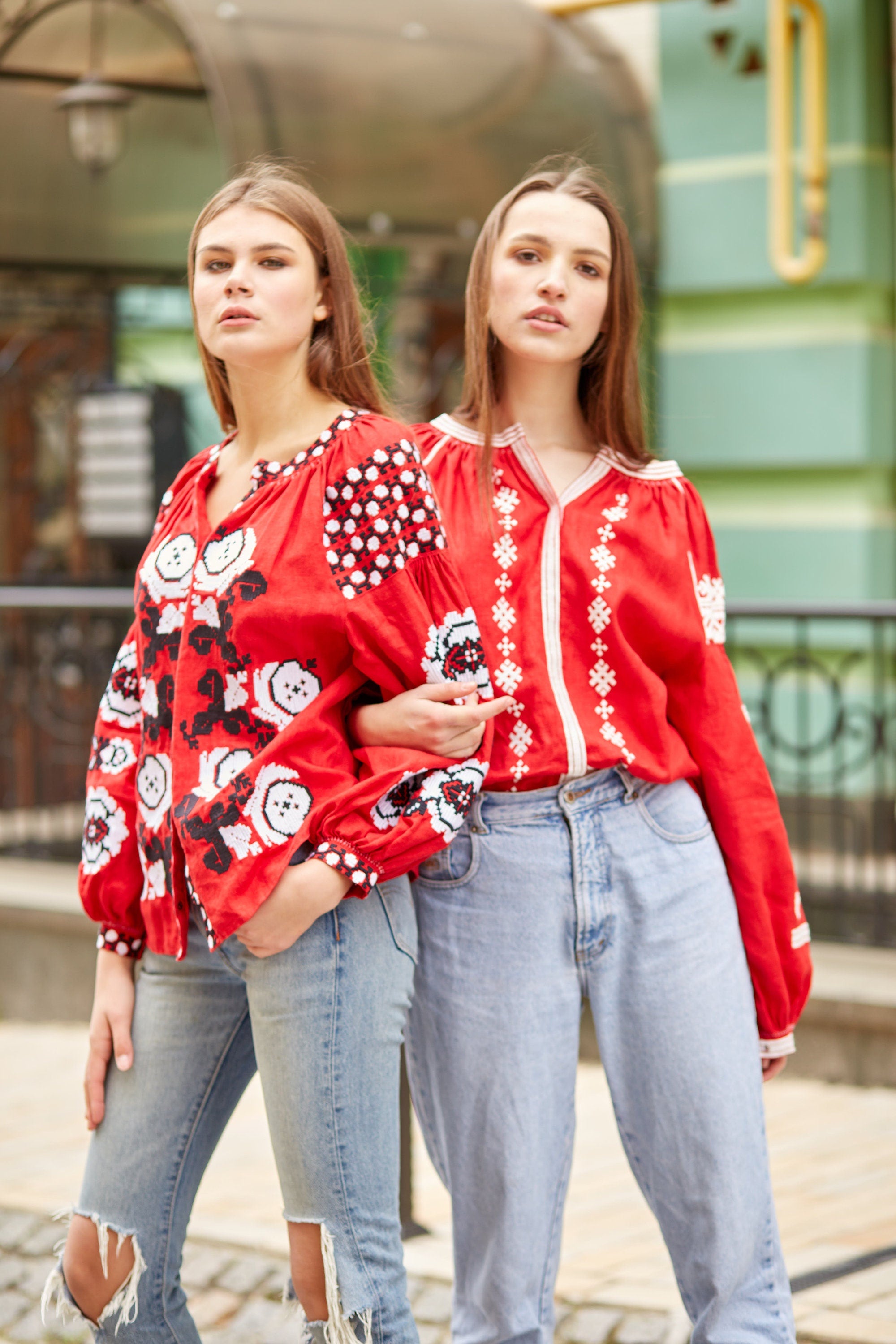 Red Linen Ukrainian Vyshyvanka Blouse - Embroidered Women's Shirt for Easter