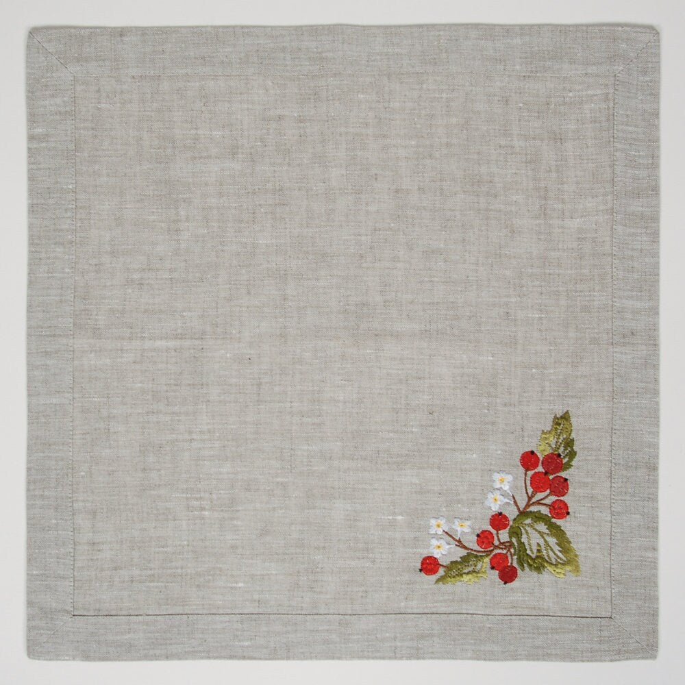 Embroidered Guelder Rose Napkin Linen 40x40 cm - Ukrainian Tablecloth for Easter