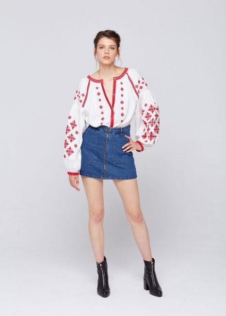 White Embroidered Ukrainian Linen Vyshyvanka Blouse - Boho Folk Style