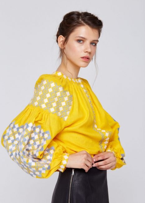 Linen Ukrainian Vyshyvanka Blouse | Boho Embroidered Folk Top