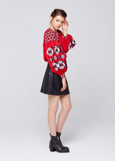 Red Linen Ukrainian Vyshyvanka Blouse - Embroidered Women's Shirt for Easter