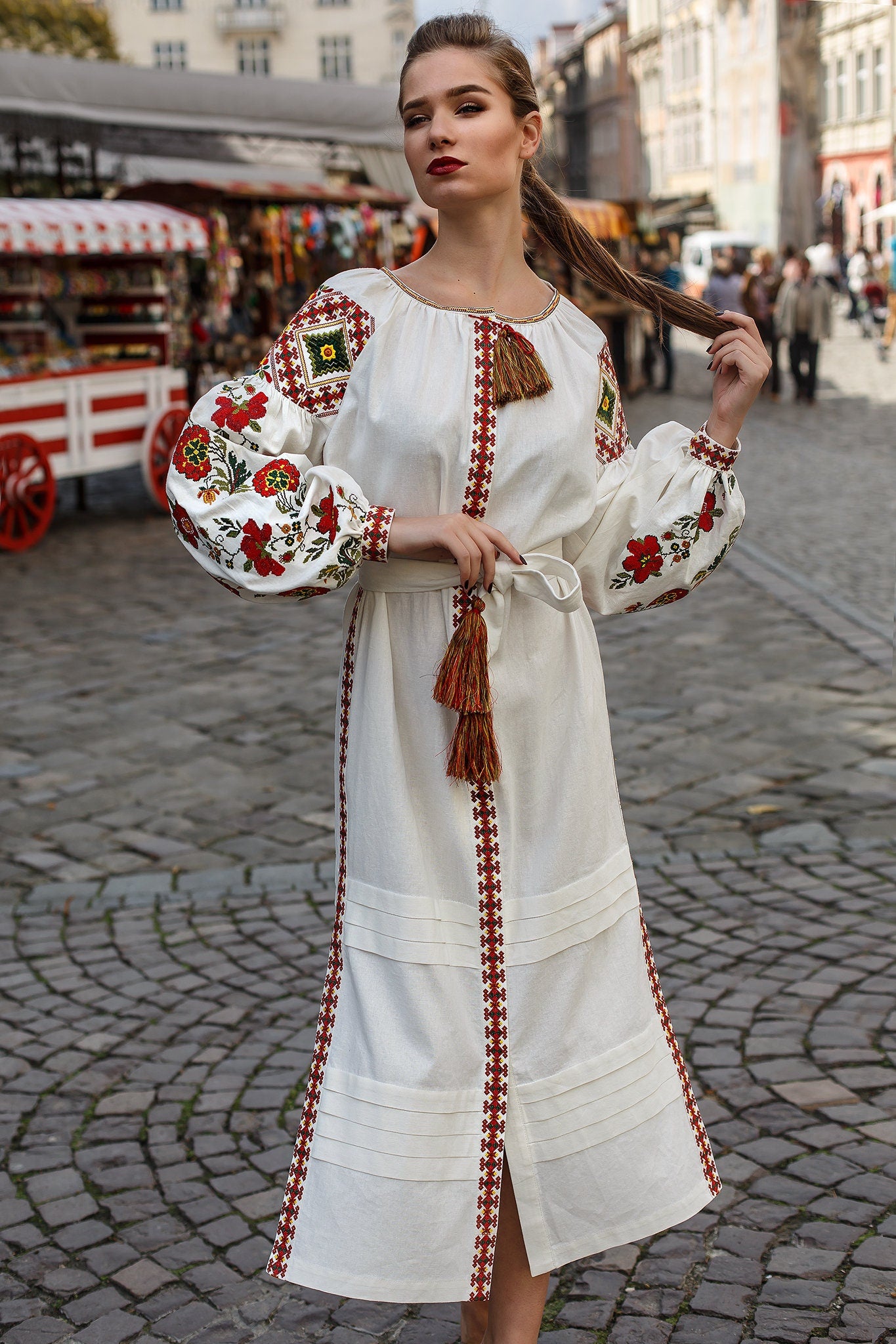 Linen Ukrainian Vyshyvanka Embroidered White Dress for Easter