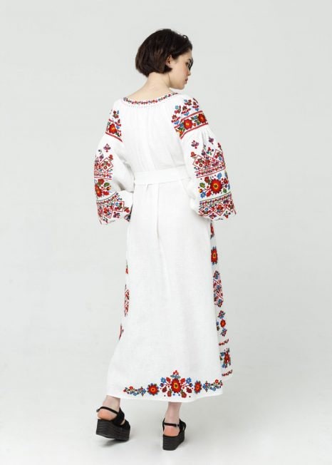 White Ukrainian Vyshyvanka Linen Dress | Embroidered Boho Wedding Dress