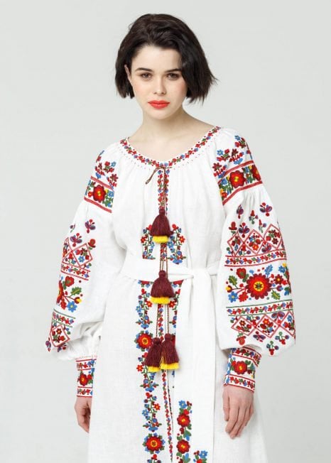 White Ukrainian Vyshyvanka Linen Dress | Embroidered Boho Wedding Dress