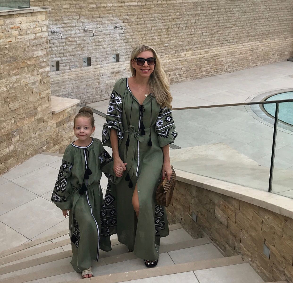 Ukrainian Vyshyvanka Green Embroidered Linen Dress for Women