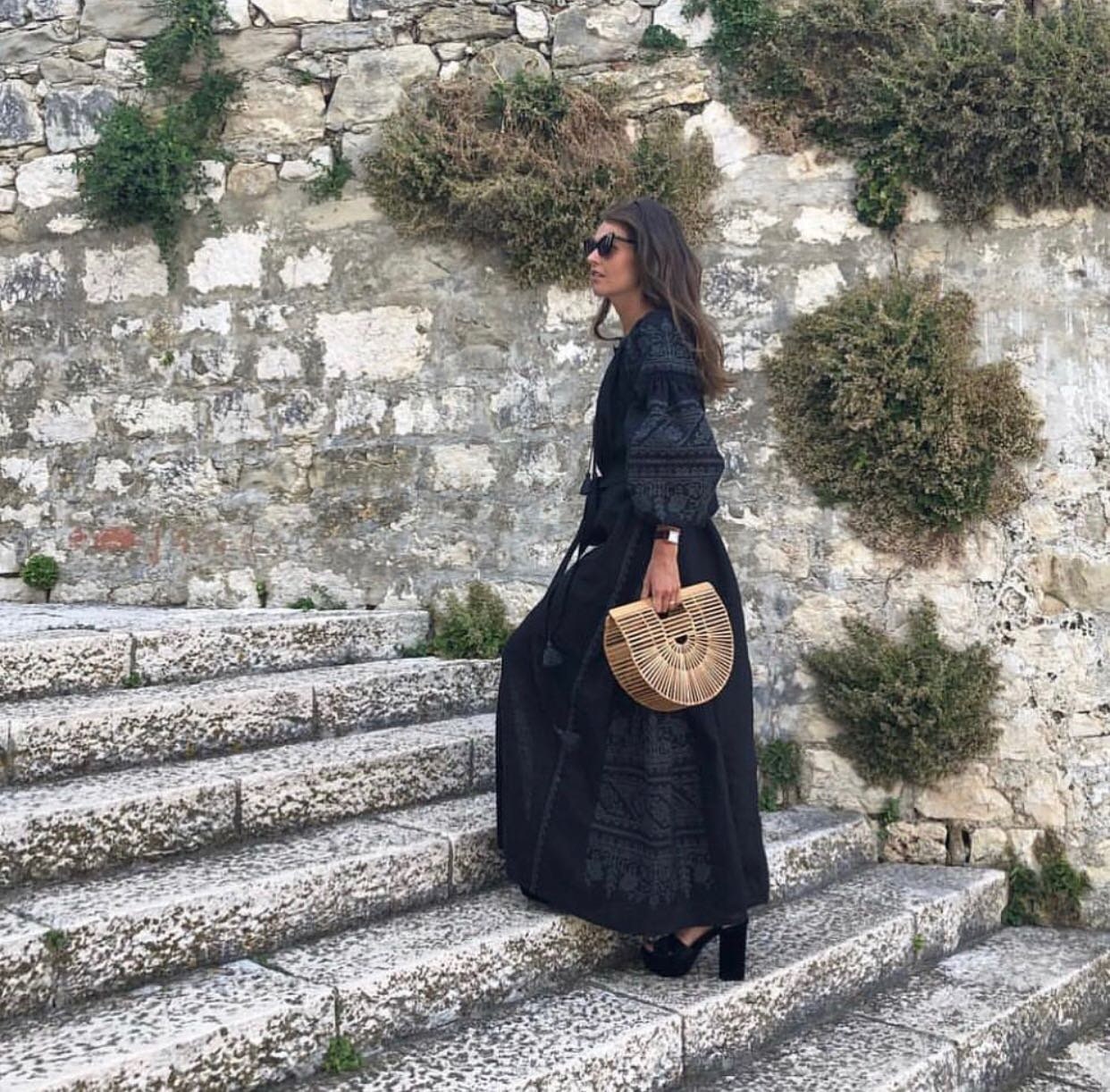 Black Linen Vyshyvanka Dress - Ukrainian Embroidered Boho Style