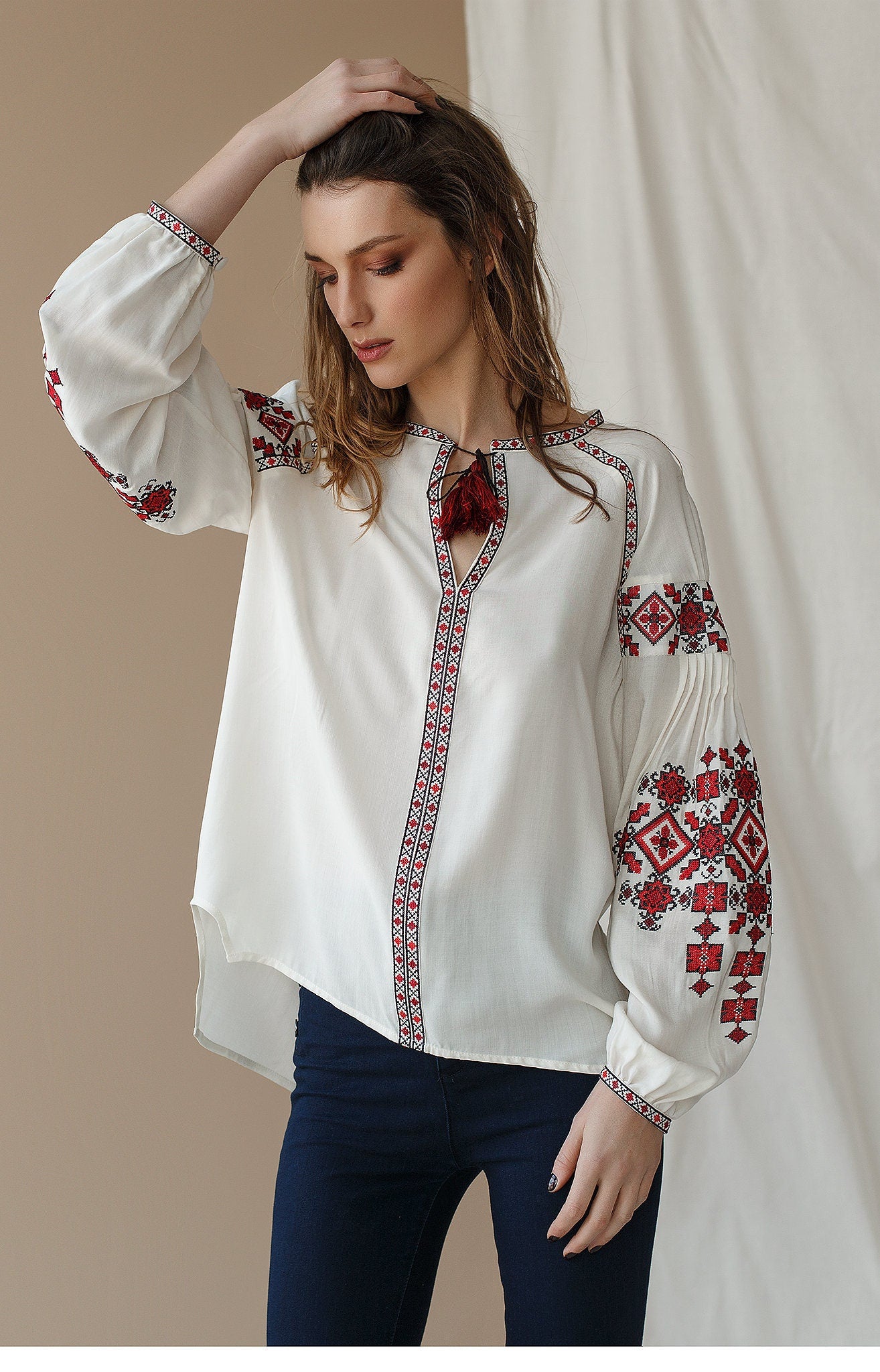 Ukrainian Vyshyvanka Blouse - Embroidered Ethnic Style for Valentine's Day & Mother's Day