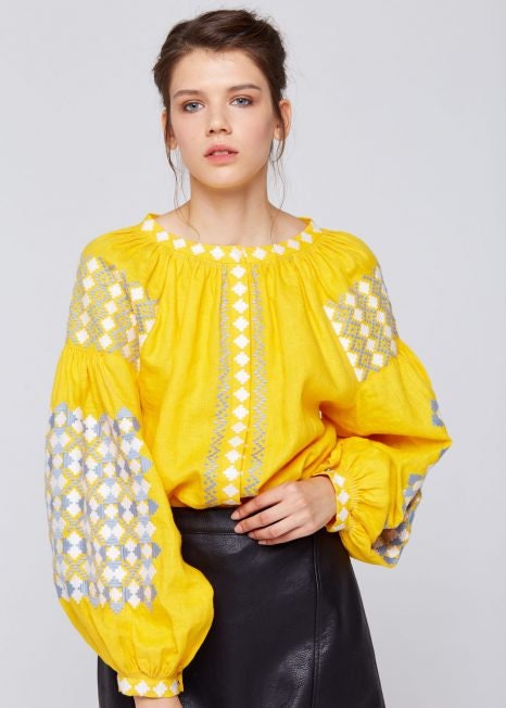 Ukrainian Vyshyvanka Embroidered Linen Blouse for Women