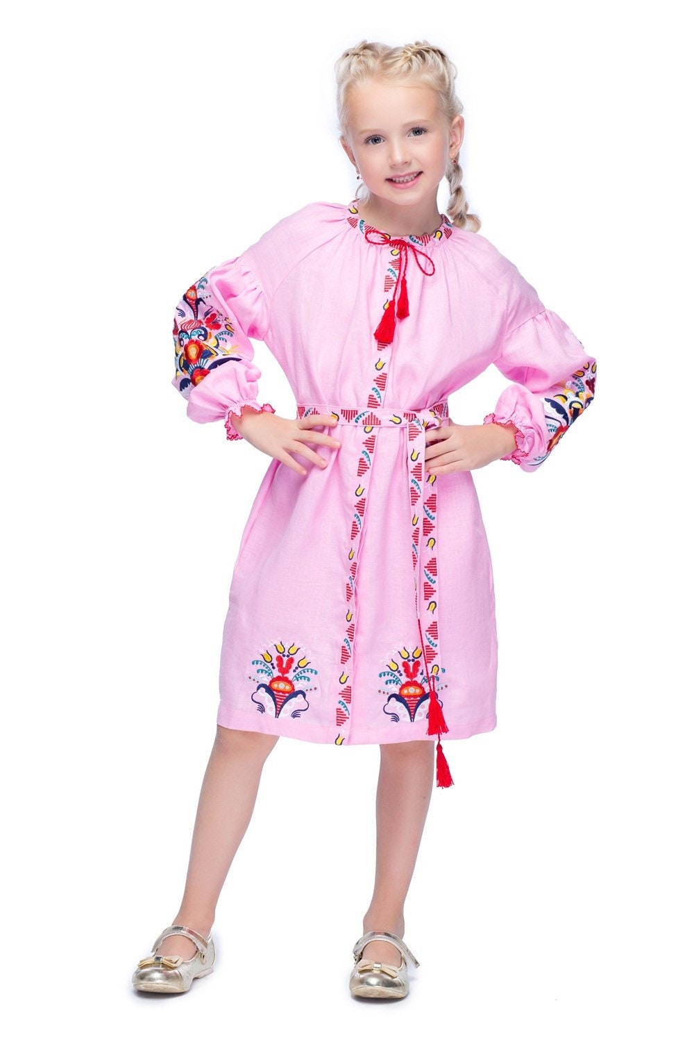 Ukrainian Vyshyvanka Embroidered Dress for Girls - Traditional Style for Christmas