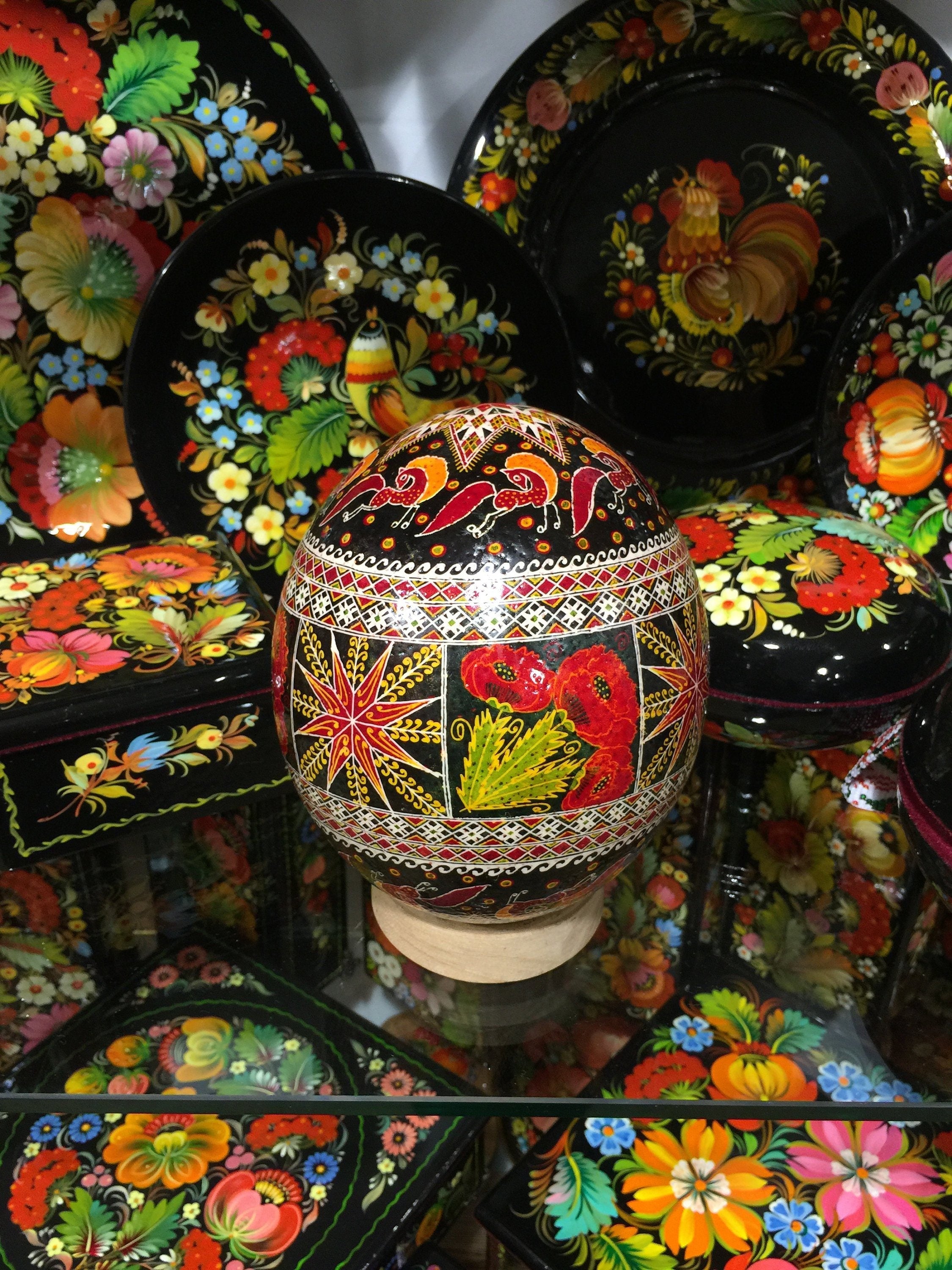Ukrainian Pysanka Ostrich Egg - Hand-Painted Easter Decor