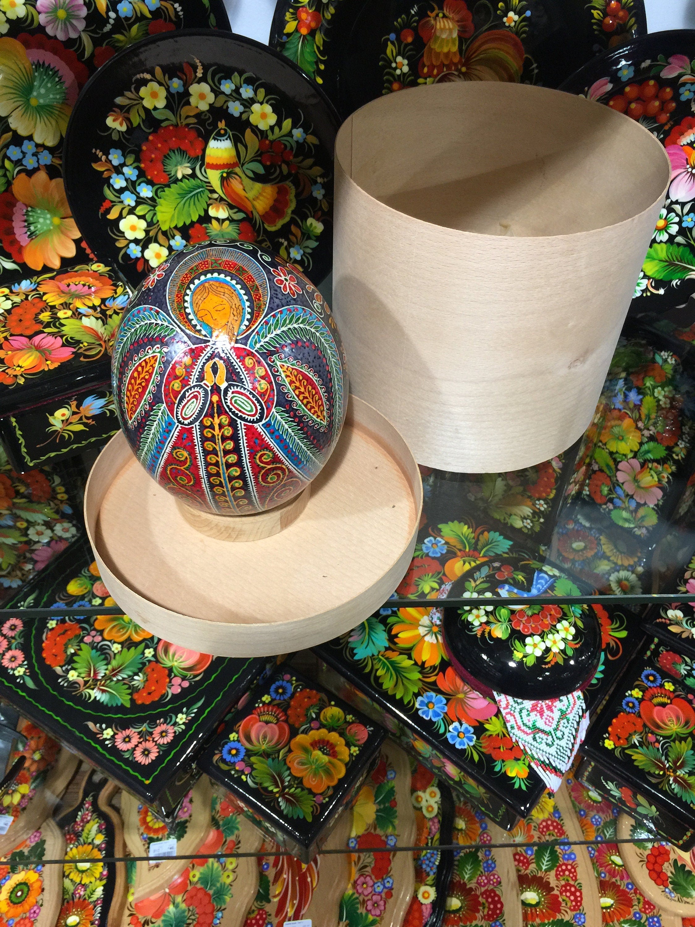 Ukrainian Hand-Painted Ostrich Egg Pysanka - Traditional Easter Decor