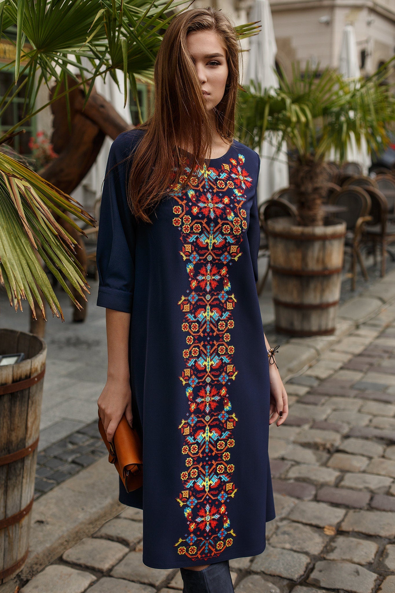 Blue Embroidered Dress Ukrainian Vyshyvanka