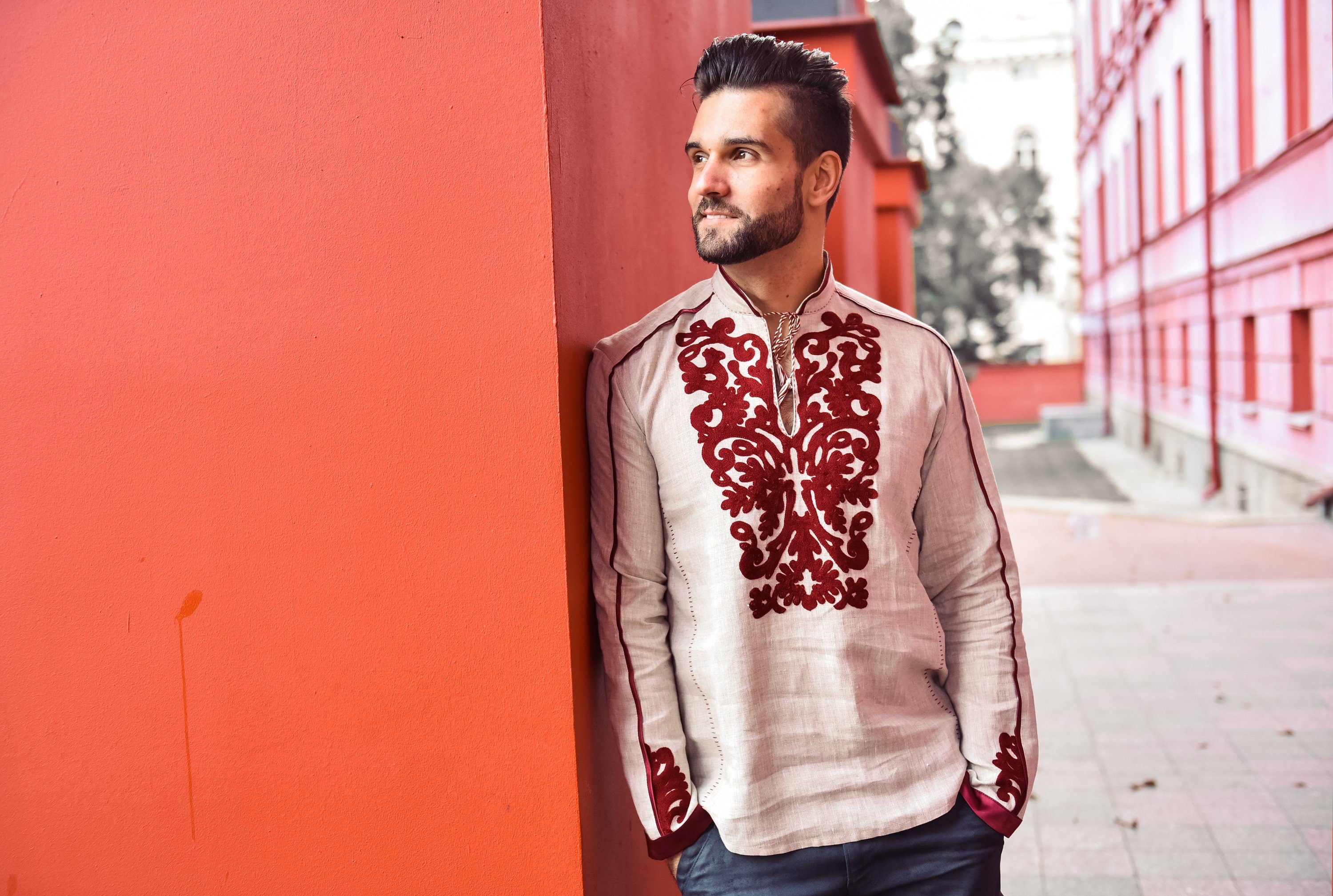 Men's Ukrainian Embroidered Shirt - Traditional White Design