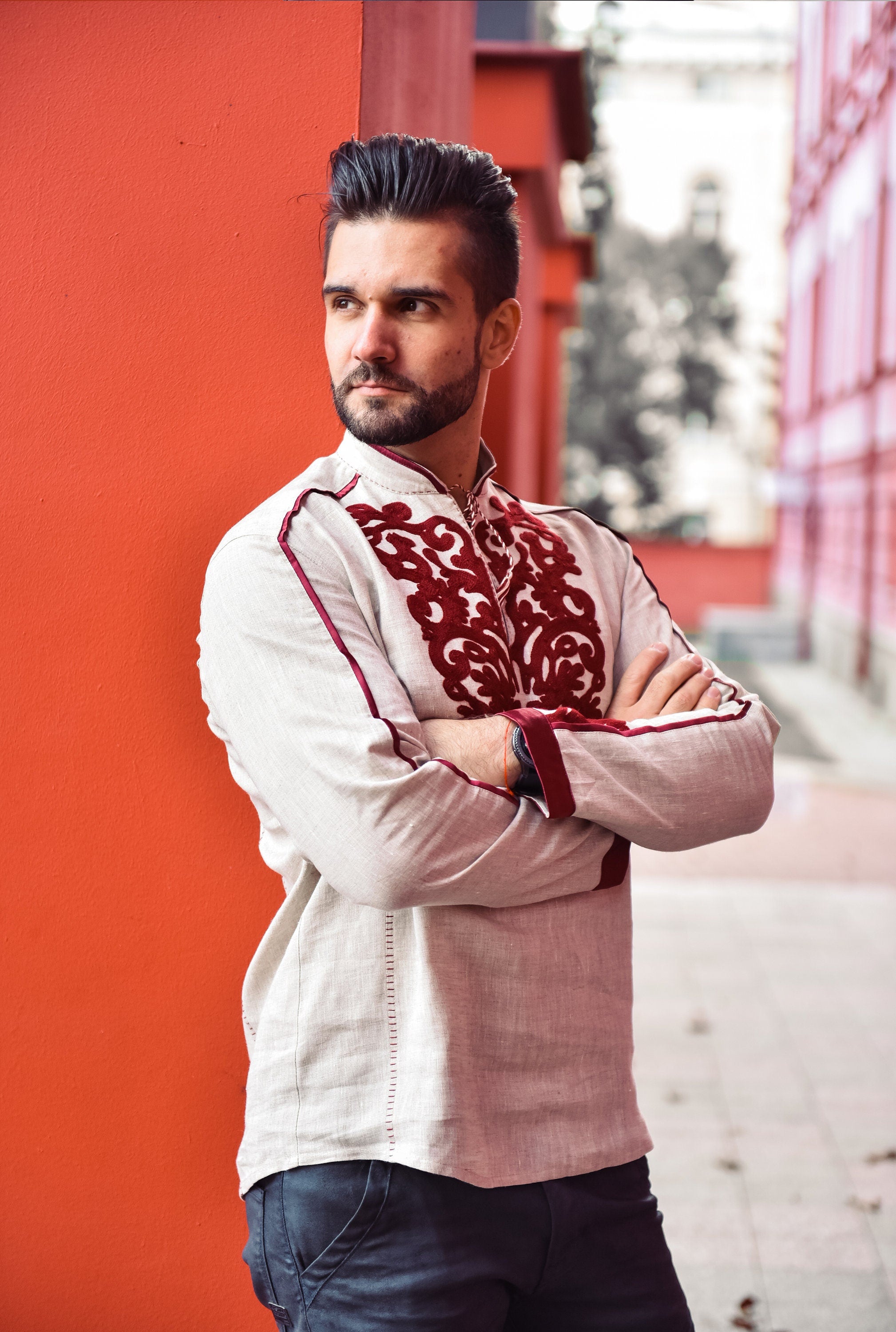 Men's Ukrainian Embroidered Shirt - Traditional White Design