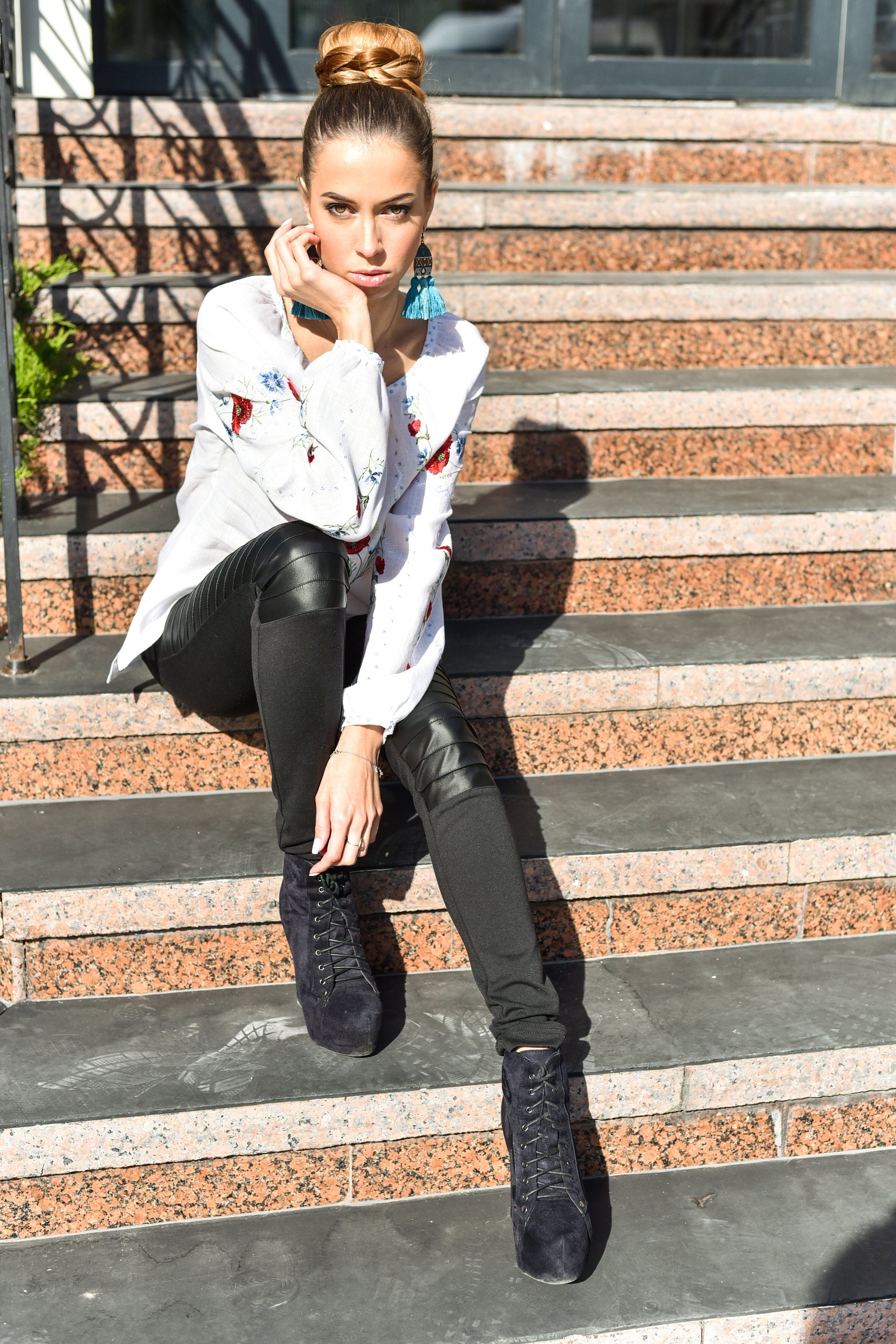 Ukrainian Vyshyvanka Linen White Blouse - Women's Embroidered Ethnic Shirt for Spring