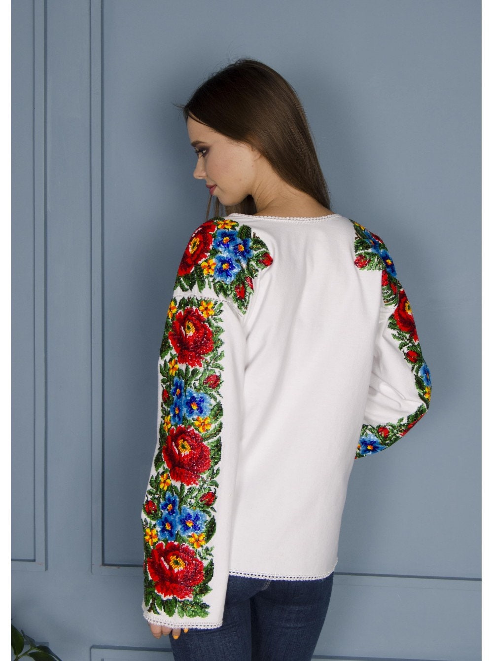 Handmade Ukrainian Vyshyvanka Blouse with Czech Beads - Boho Style