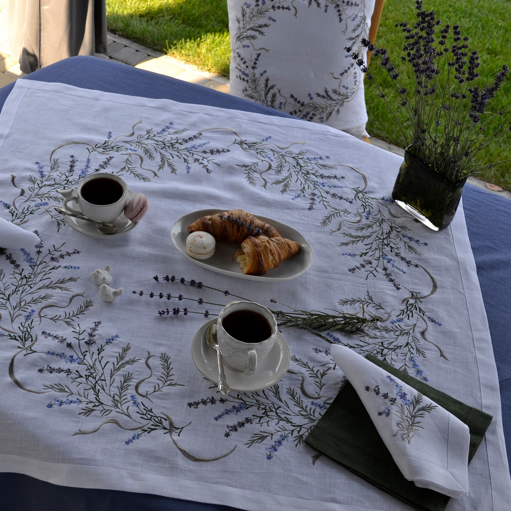 Embroidered Lavender Tablecloth - 88x88 cm Ukrainian Linen