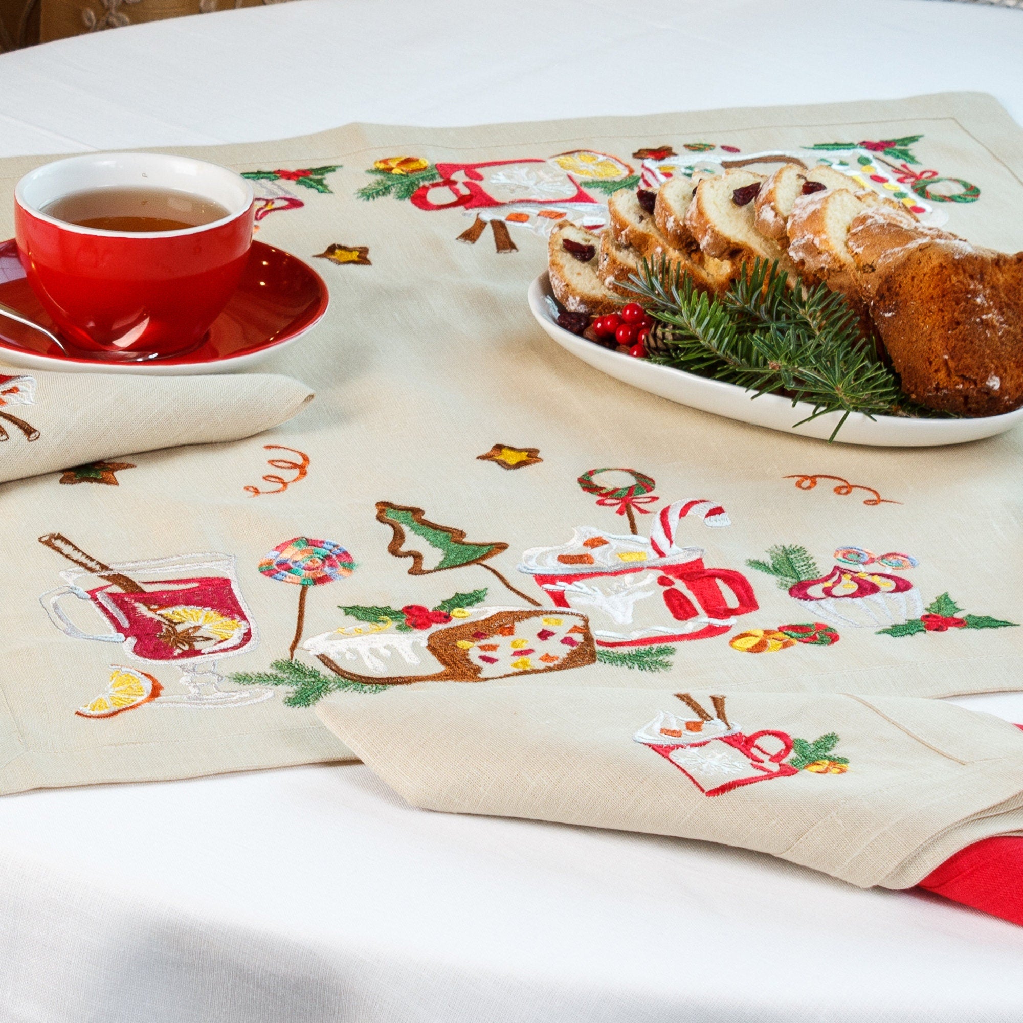 Christmas Story Embroidered Tablecloth - 88x88 cm Ukrainian Design