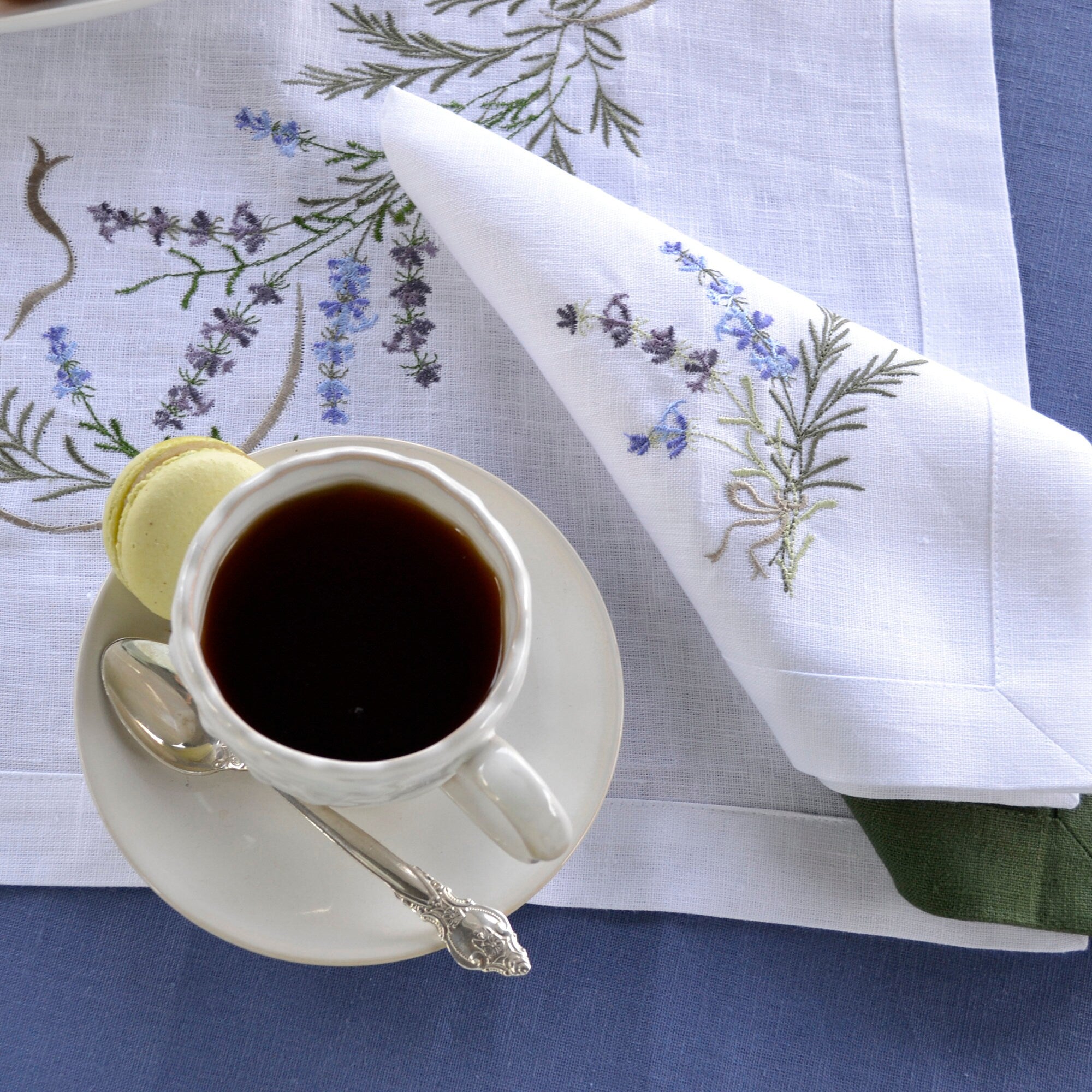 Ukrainian Lavender Embroidered Tablecloth White