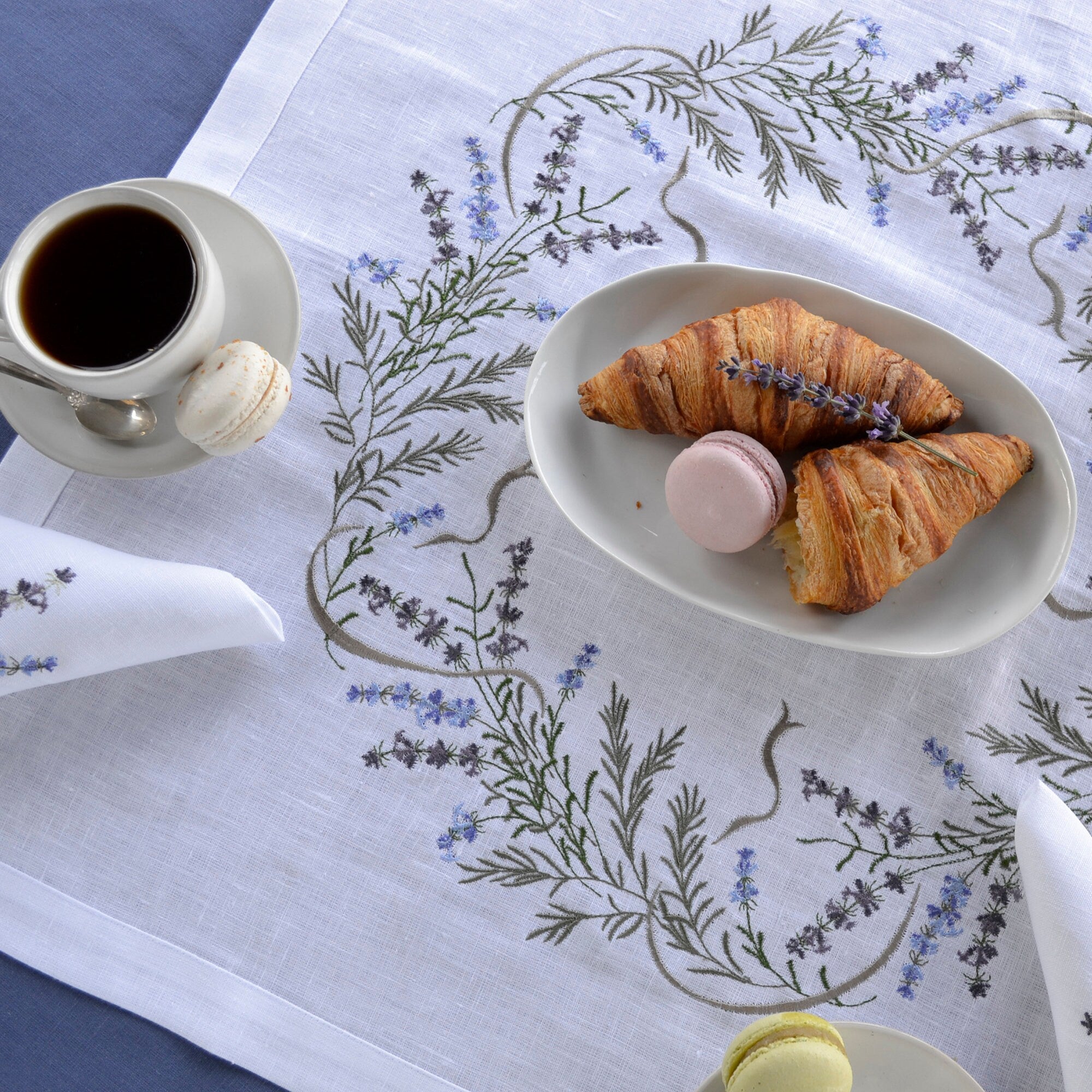 Ukrainian Lavender Embroidered Tablecloth White