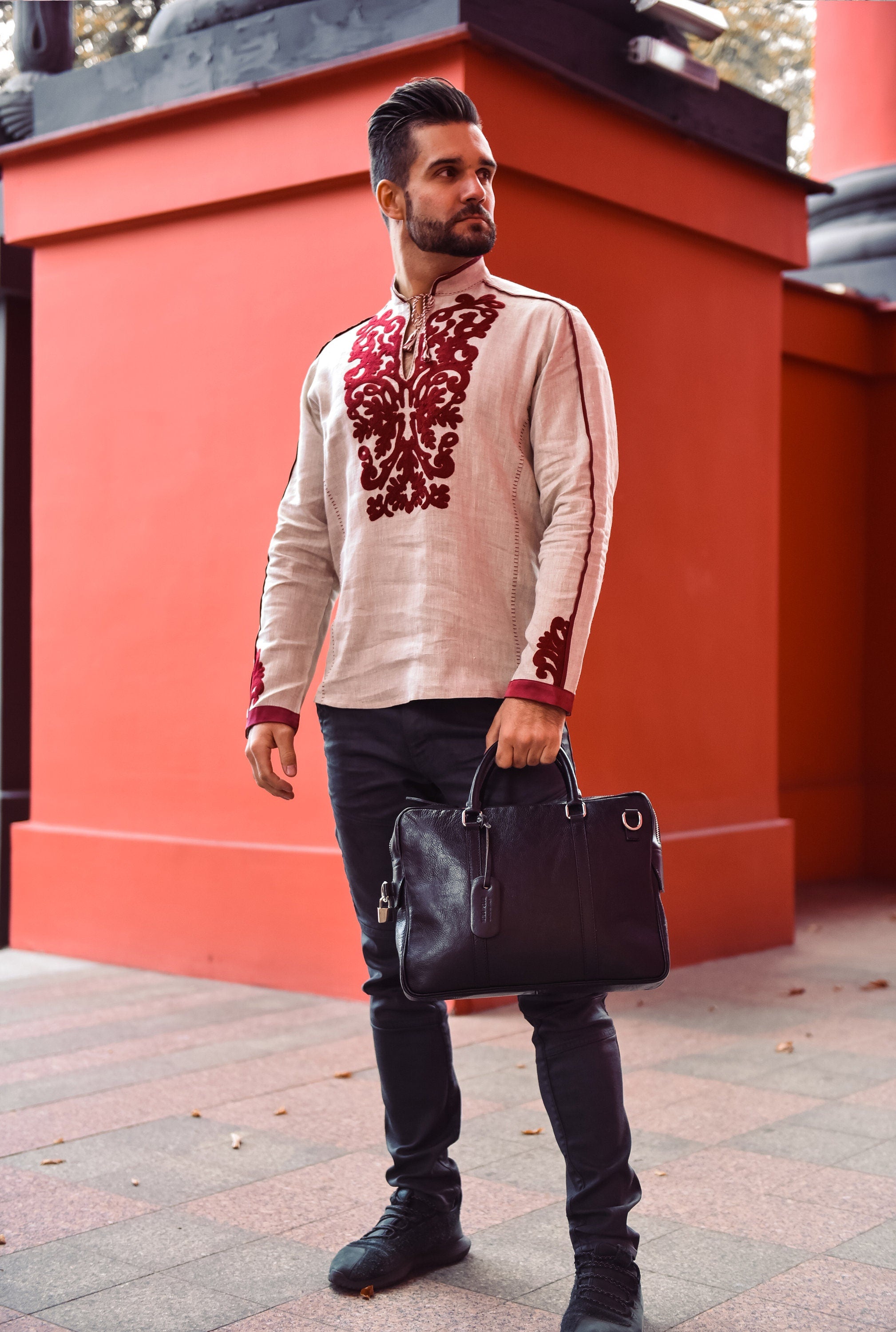 Men's Ukrainian Embroidered Shirt - Traditional White Design