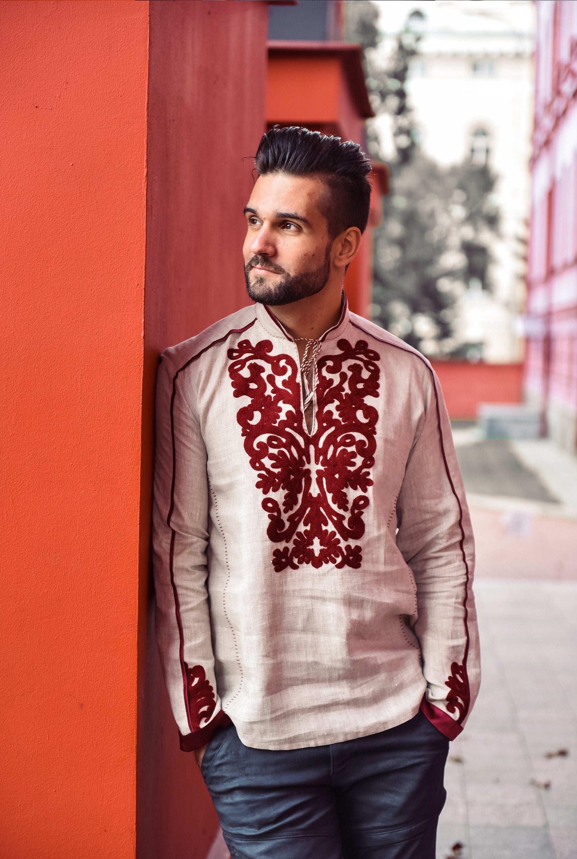 Men's Ukrainian Embroidered Shirt - Traditional White Design