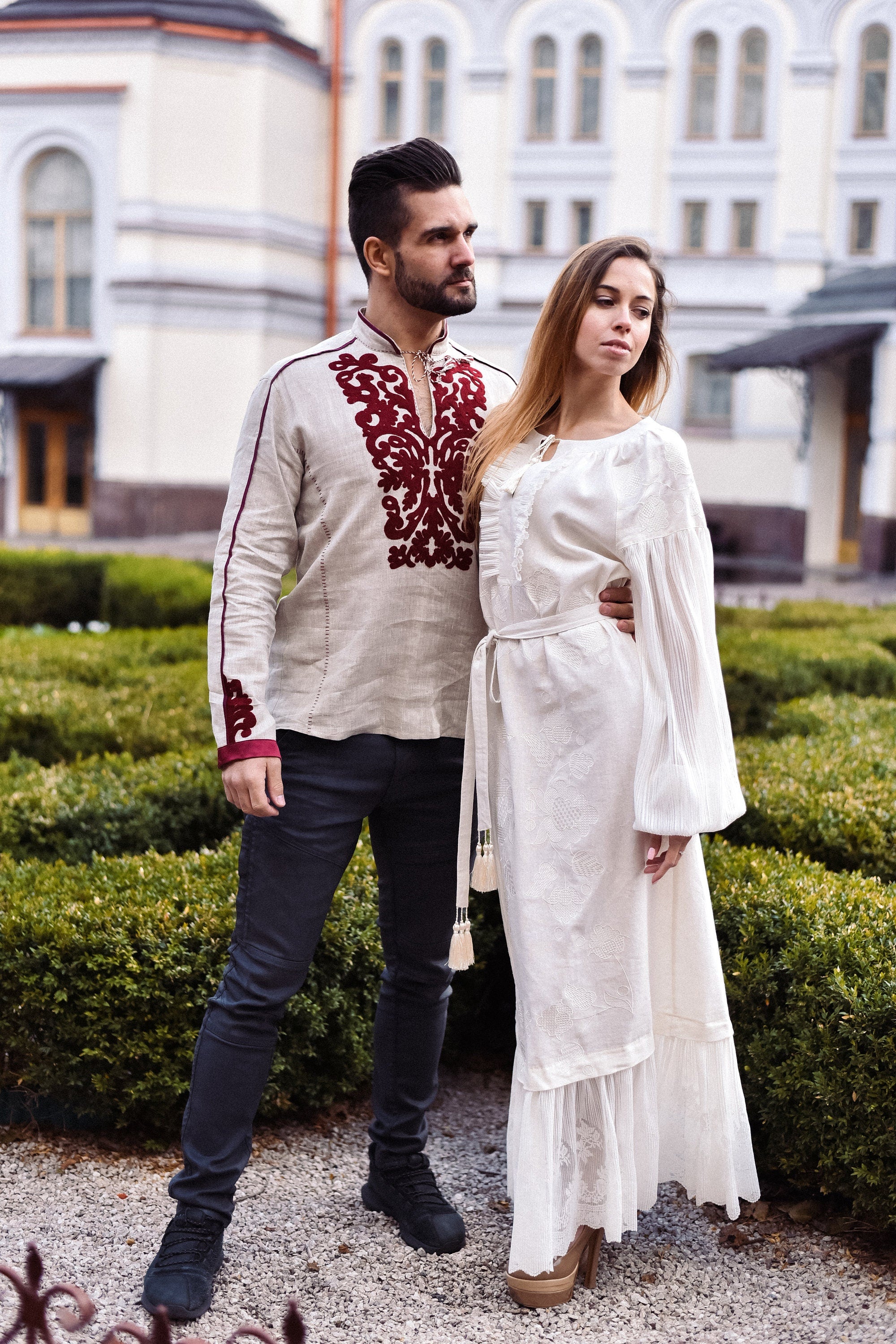 Men's Ukrainian Embroidered Shirt - Traditional White Design