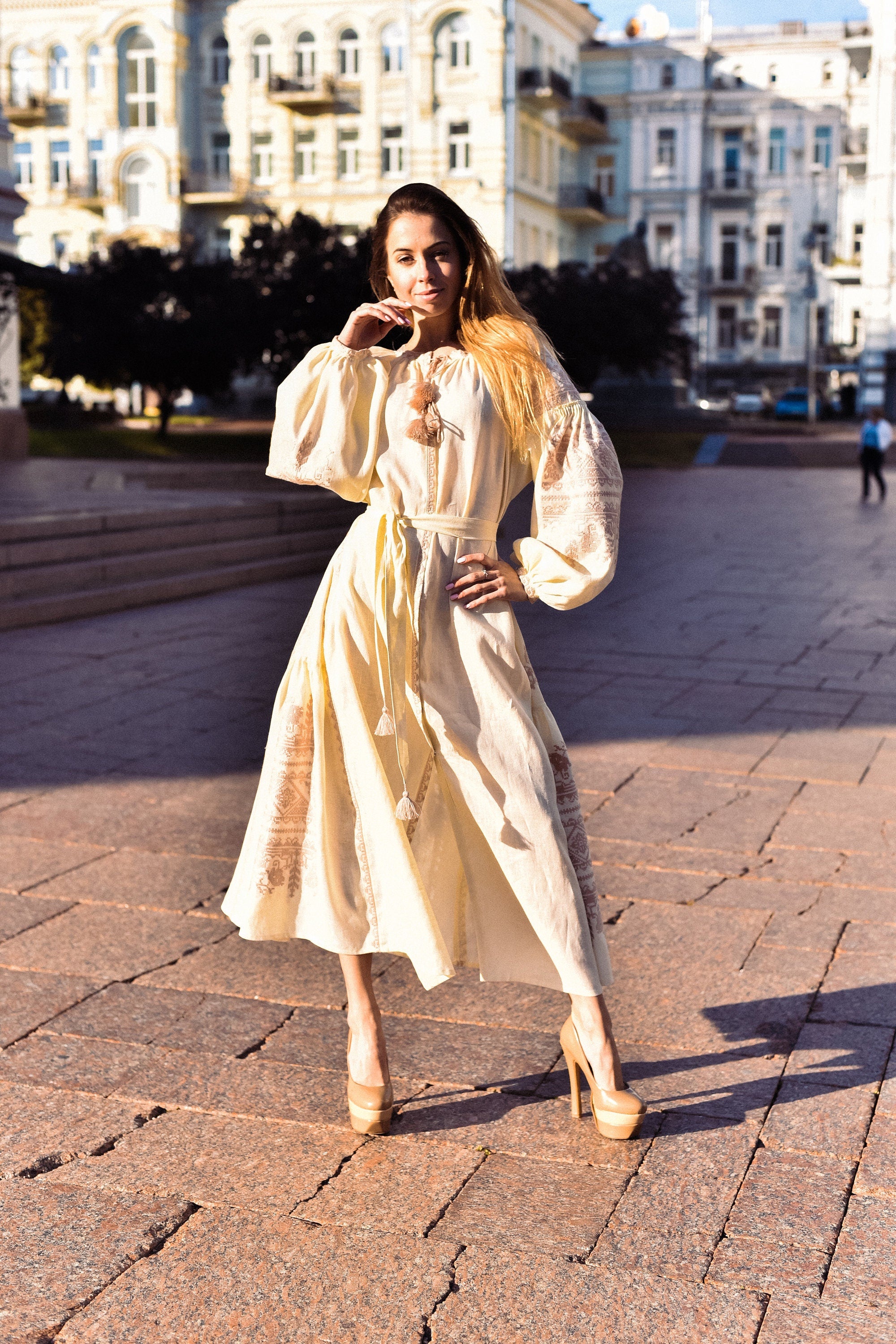 Ukrainian Embroidered Vyshyvanka Dress - Boho Folk Style