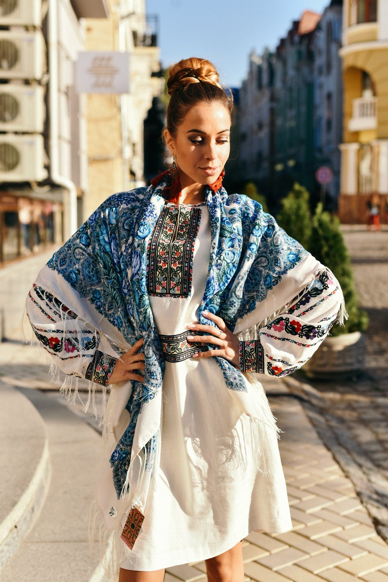 Ukrainian Vyshyvanka Linen Dress - Embroidered Blouse for Women