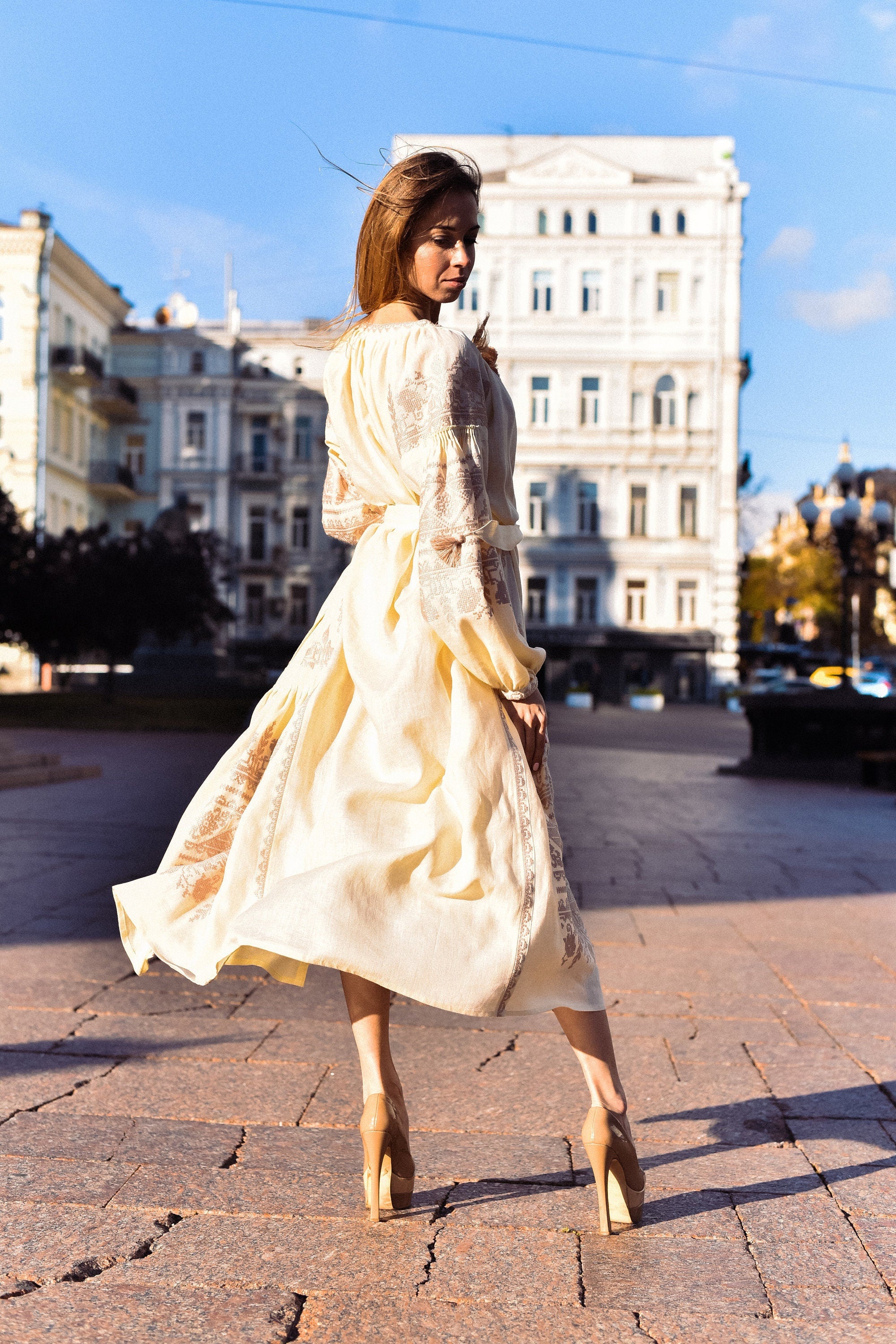 Ukrainian Embroidered Linen Boho Dress - Vyshyvanka for Women, Perfect for Easter