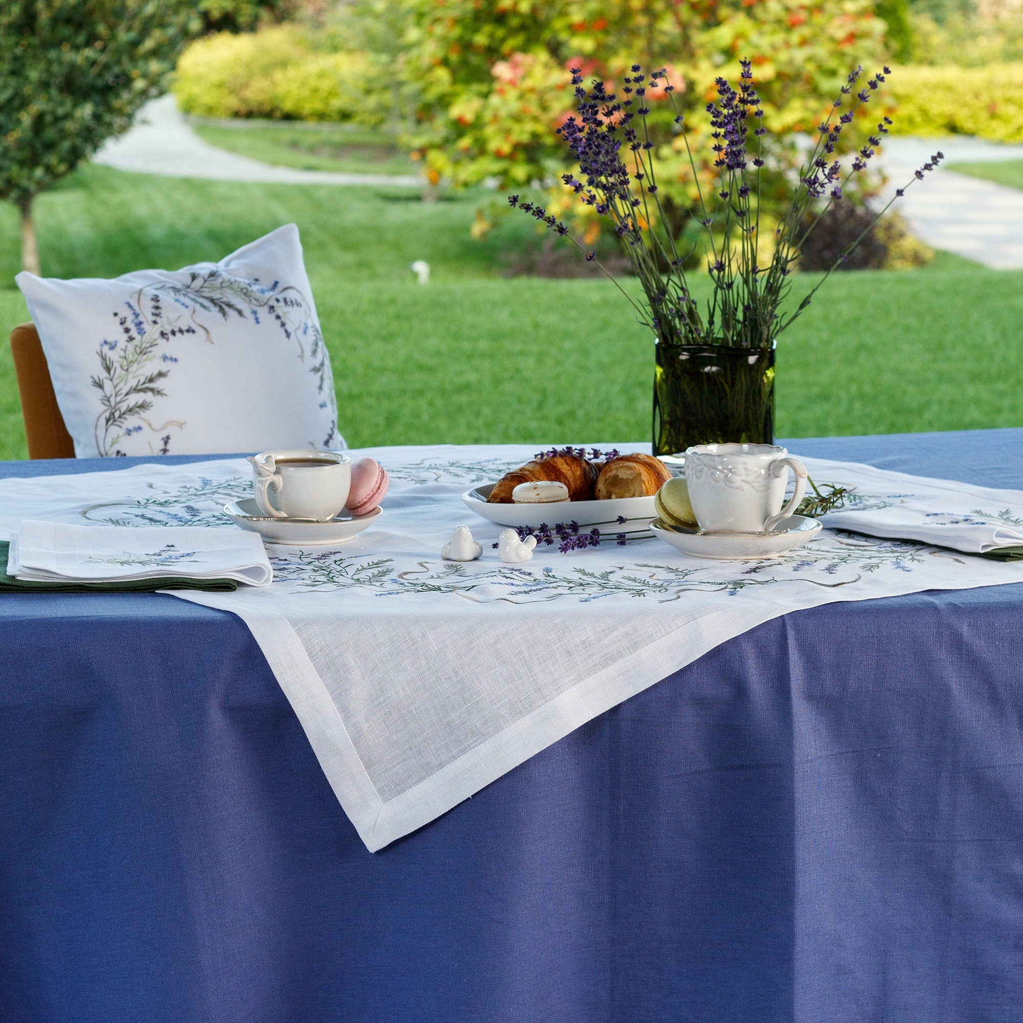 Embroidered Lavender Tablecloth - 88x88 cm Ukrainian Linen