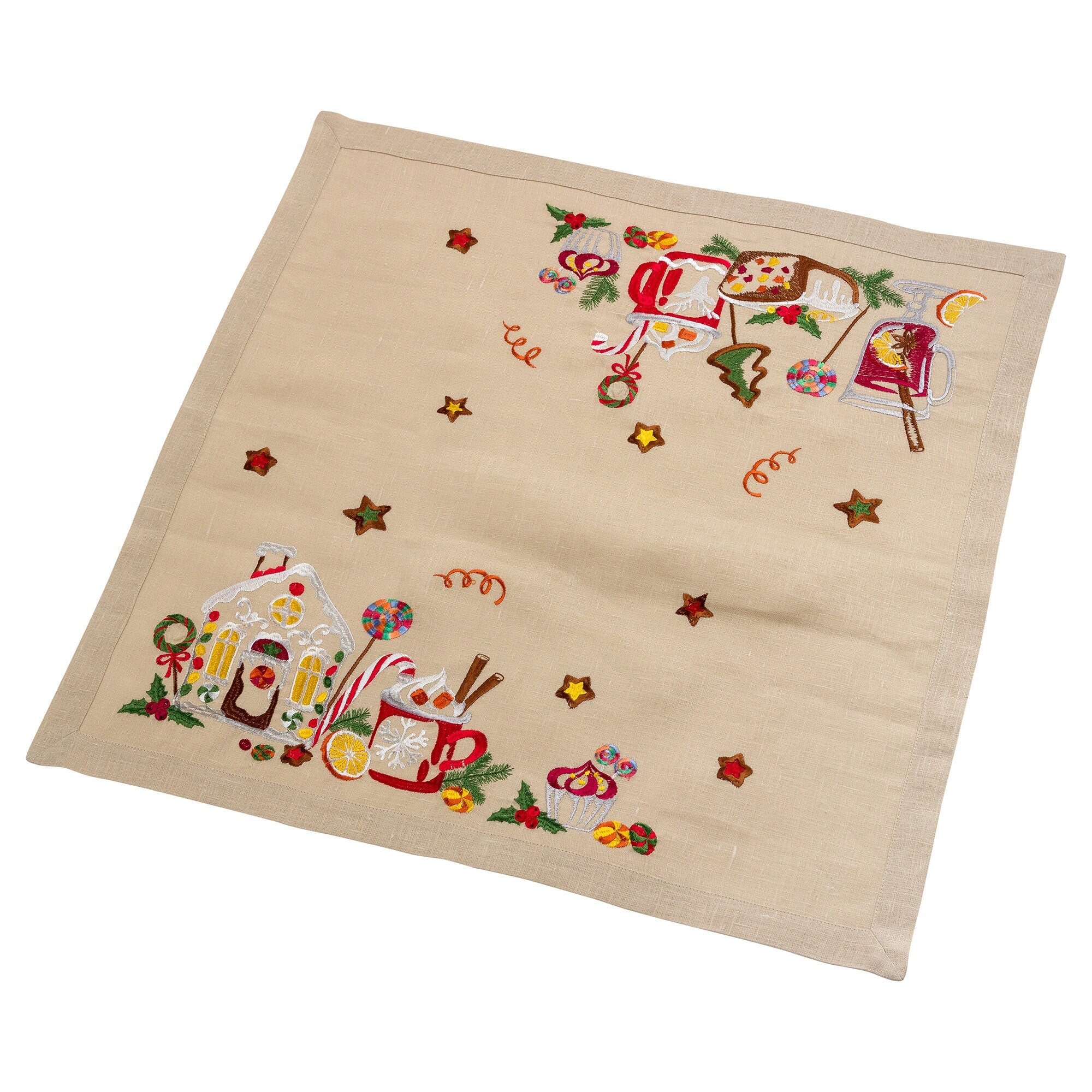 65x65 cm Ukrainian Embroidered Christmas Tablecloth - Festive Design