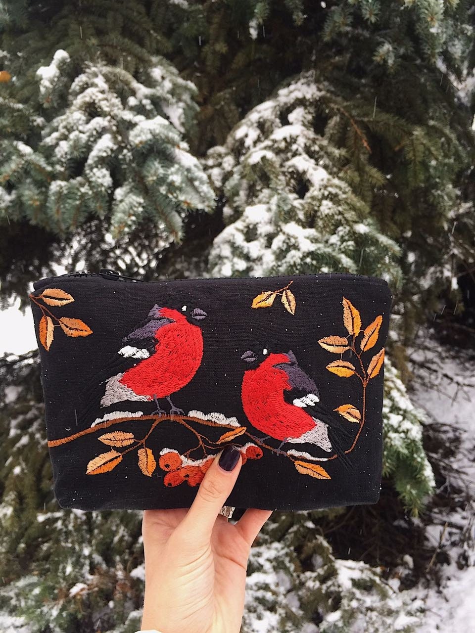 Embroidered Ukrainian Pattern Small Makeup Bag - Cute Cosmetic Pouch for Women
