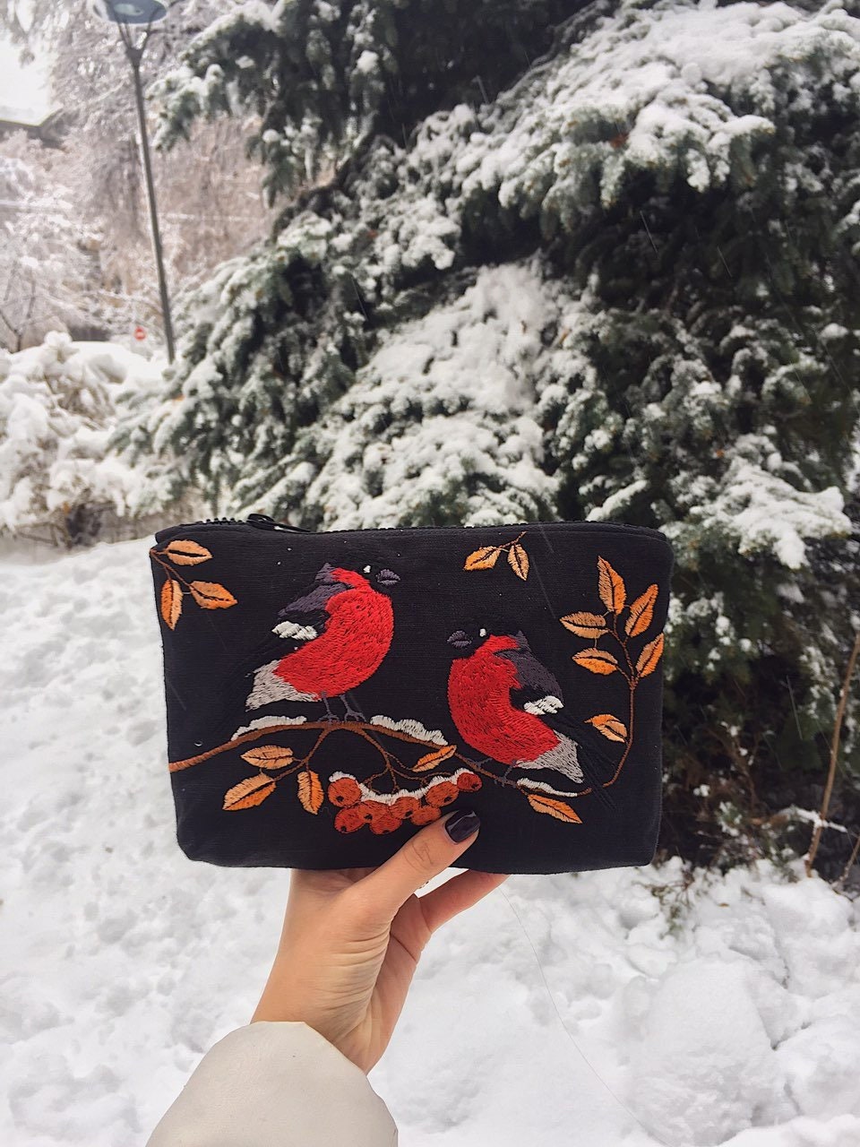 Embroidered Ukrainian Pattern Small Makeup Bag - Cute Cosmetic Pouch for Women