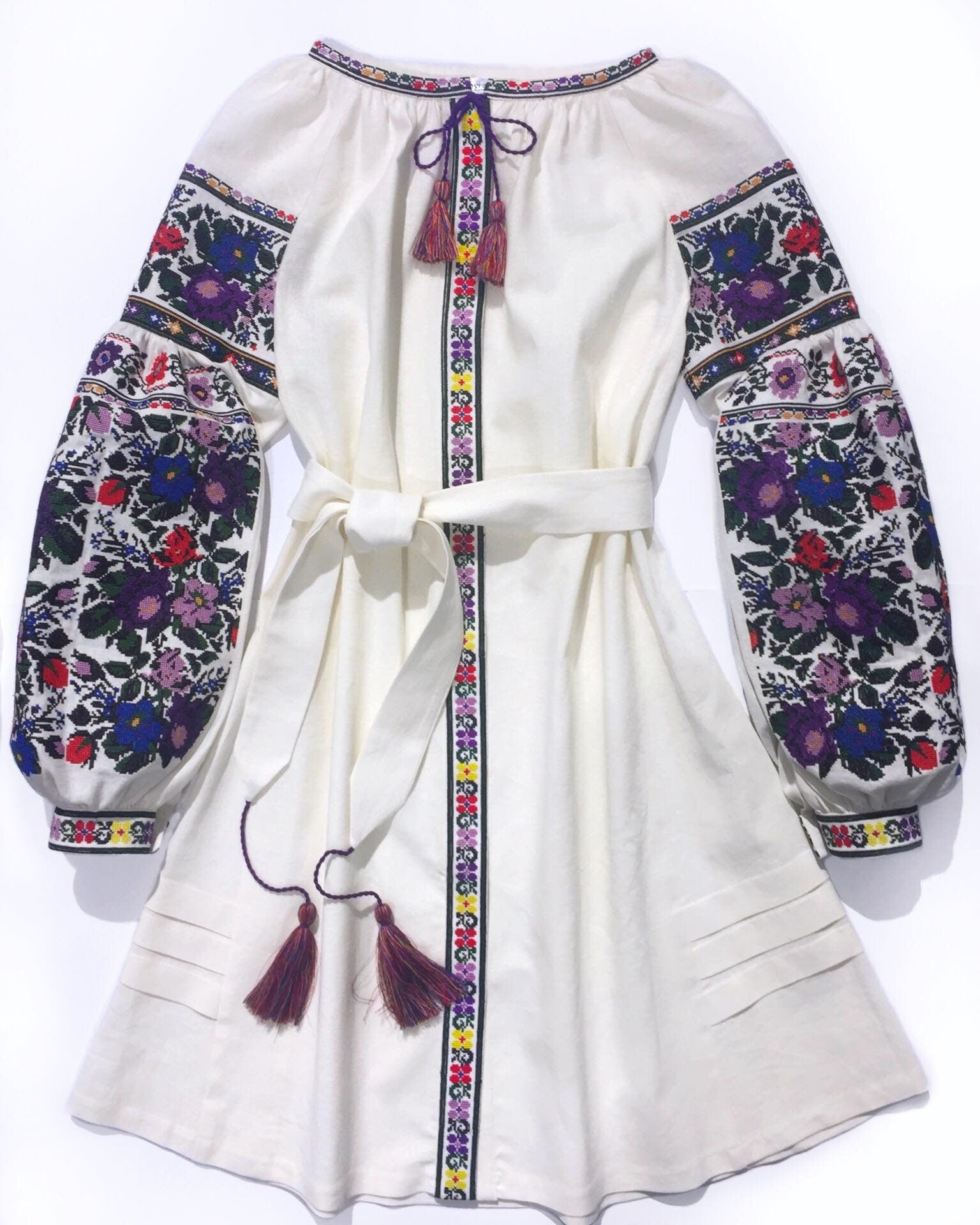 White Ukrainian Embroidered Vyshyvanka Dress - Boho Ukrainian Folk Style