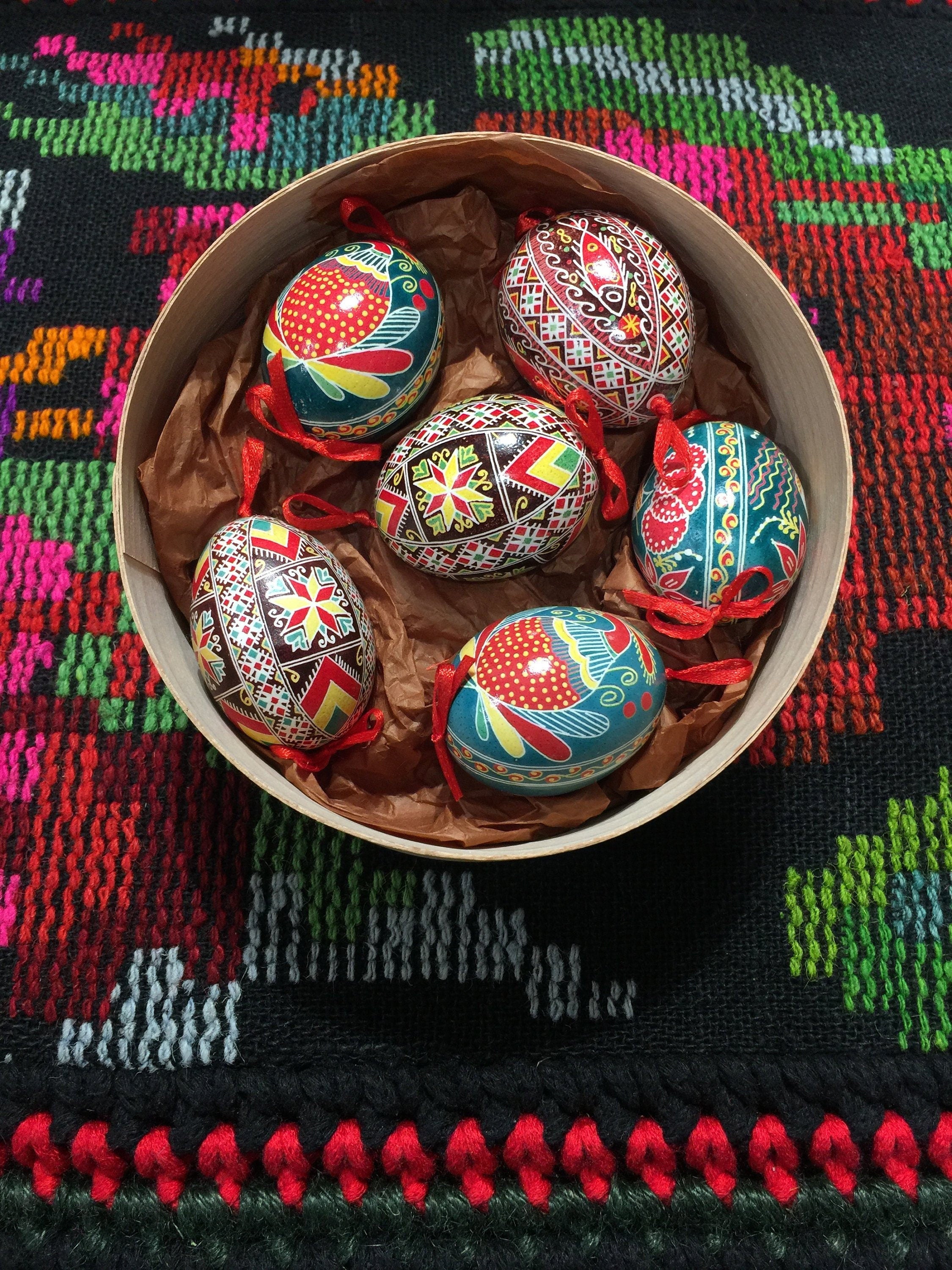 Traditional Ukrainian Pysanka Set - 6 Real Chicken Eggs