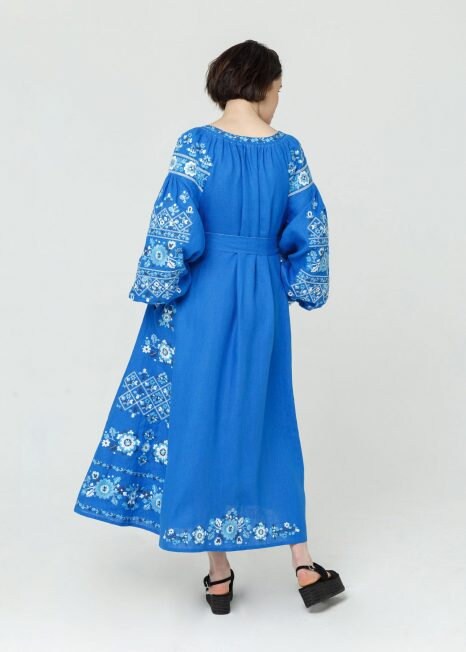 Blue Ukrainian Vyshyvanka Embroidered Dress - Boho Style from Ukraine