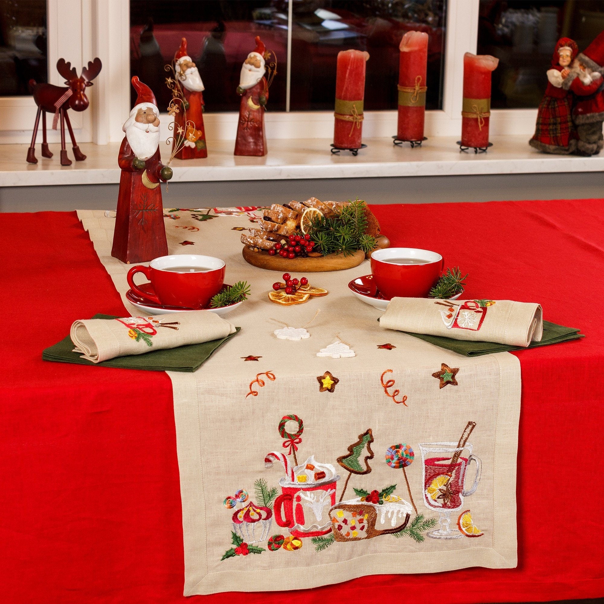 Christmas Story Embroidered Tablecloth - Ukrainian Design (140x40 cm)