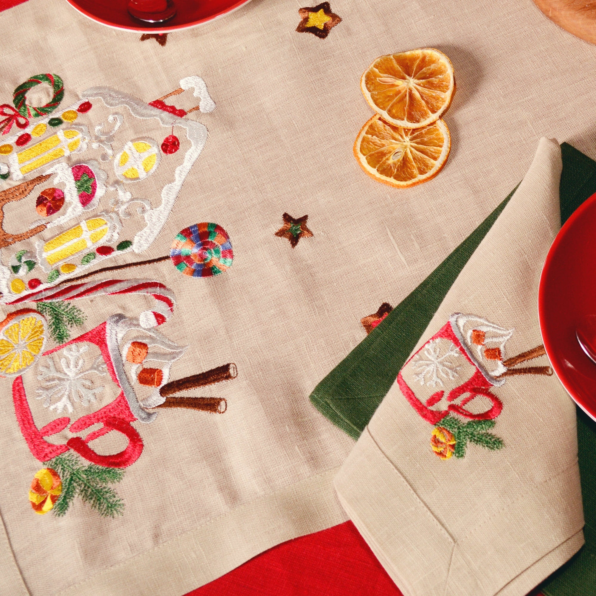 Christmas Story Embroidered Tablecloth - 88x88 cm Ukrainian Design