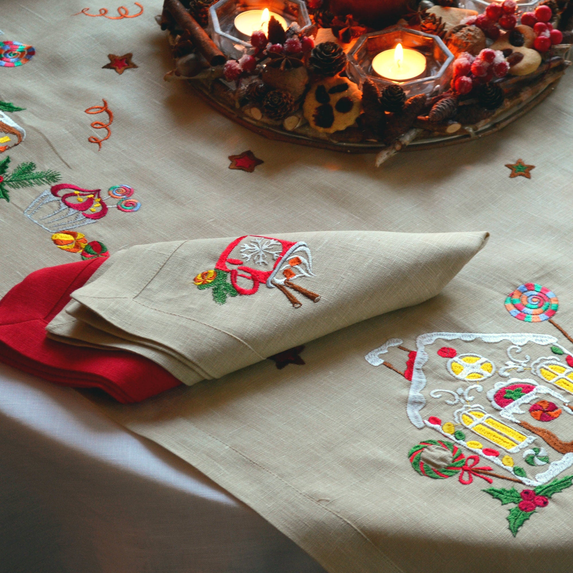 Christmas Story Embroidered Tablecloth - 88x88 cm Ukrainian Design