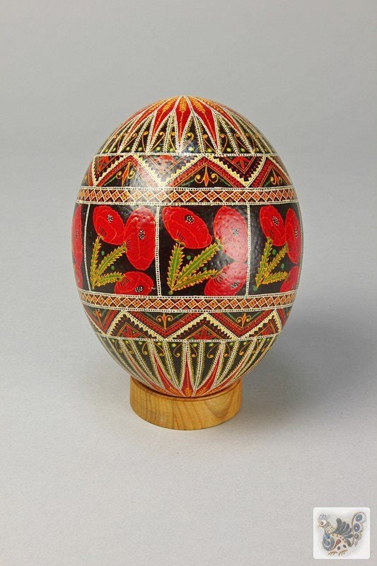 Ukrainian Hand-Painted Ostrich Egg Pysanka for Easter