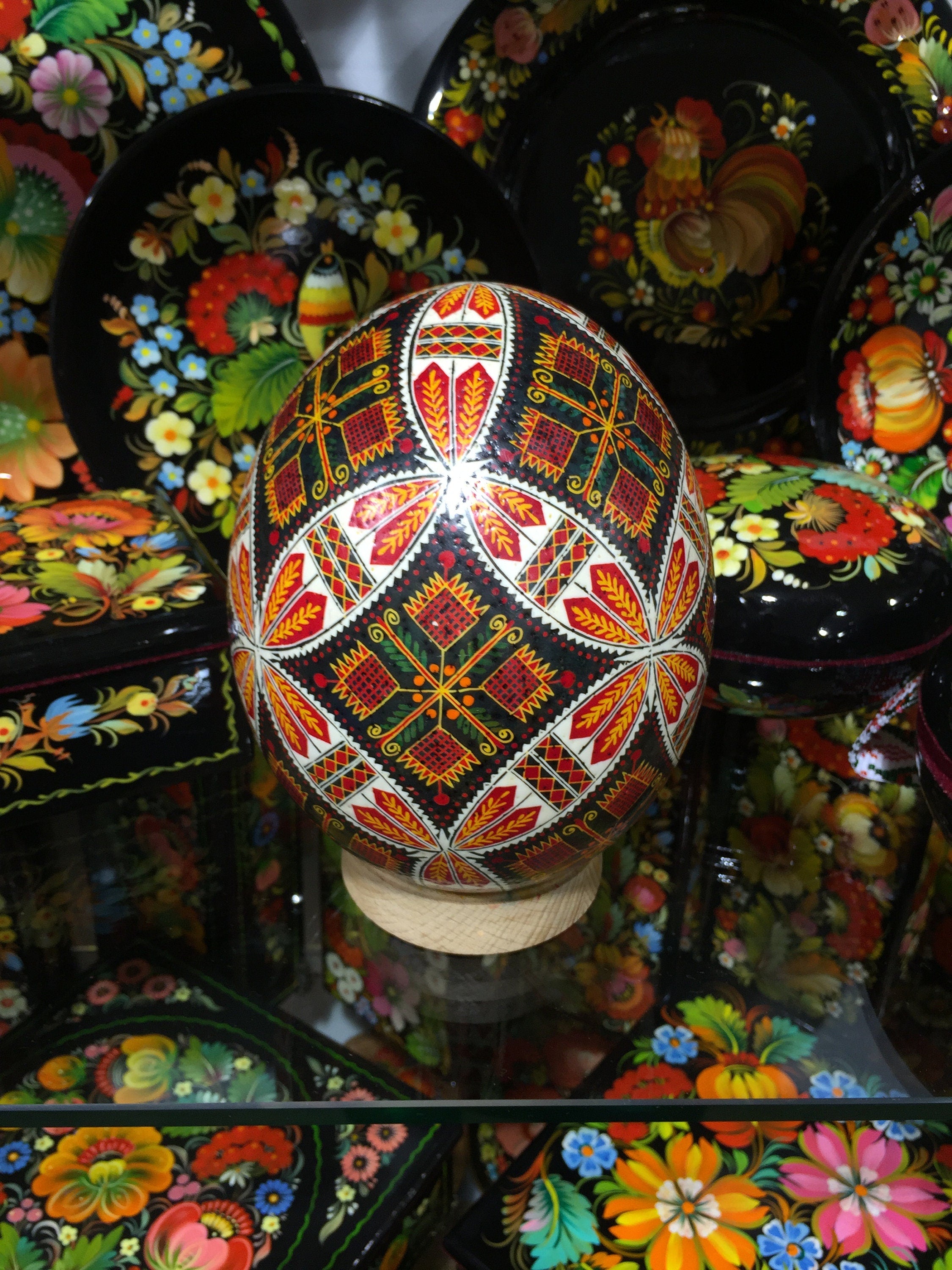 Handmade Ukrainian Ostrich Egg Pysanka - Traditional Easter Decor