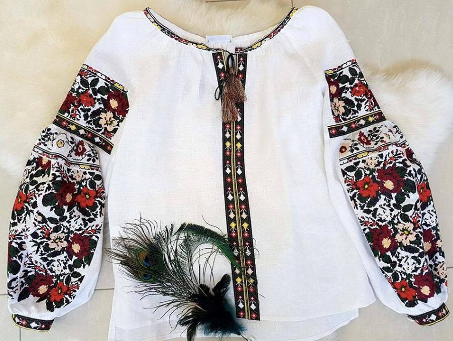 White Ukrainian Vyshyvanka Blouse "Borshchivska" - Women's Embroidered Floral Top for Spring