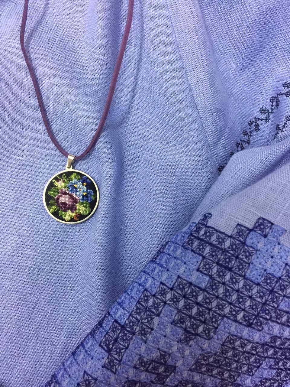 Embroidered Pendant Necklace Handmade Jewelry